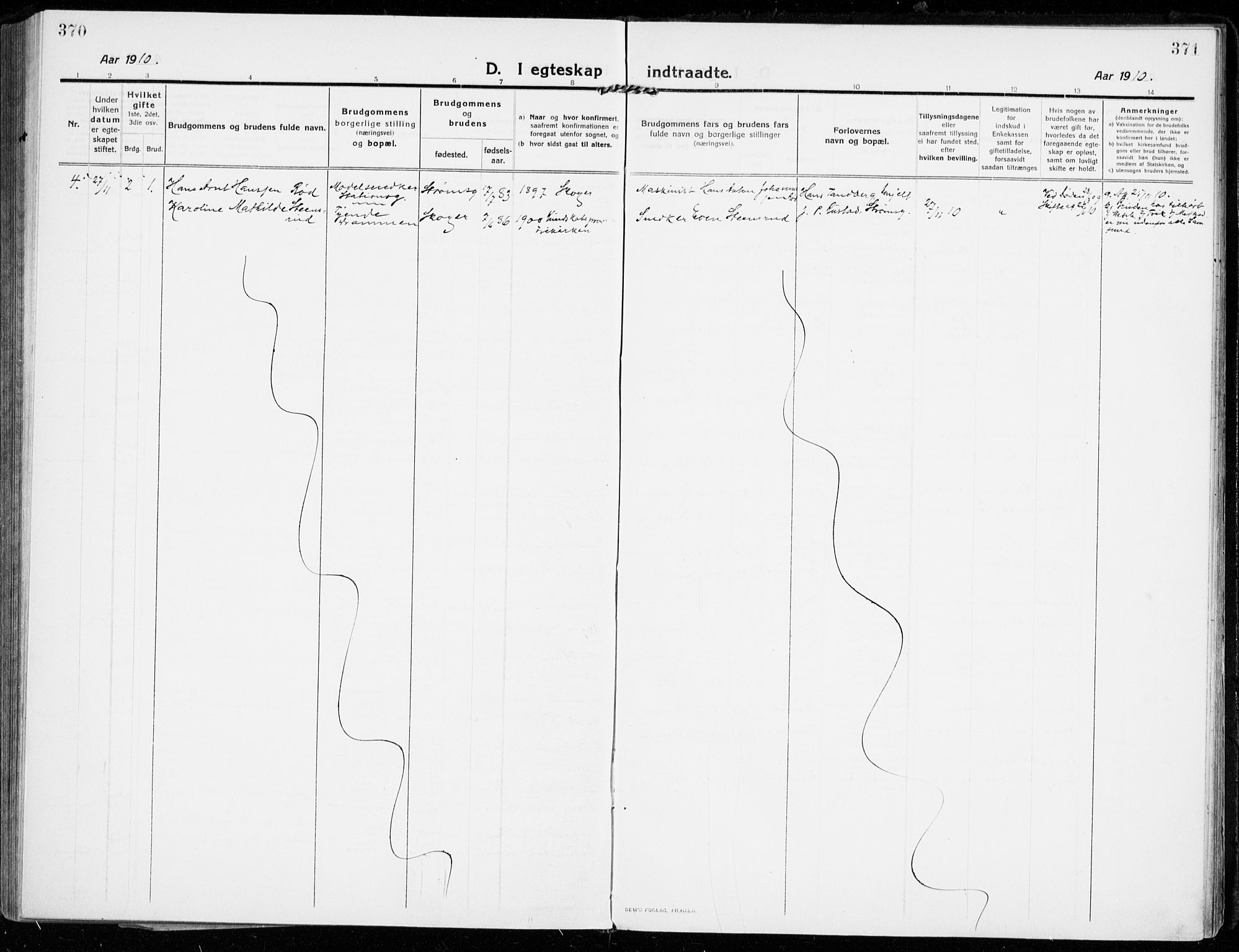 Strømsgodset kirkebøker, AV/SAKO-A-324/F/Fa/L0002: Ministerialbok nr. 2, 1910-1920, s. 370-371