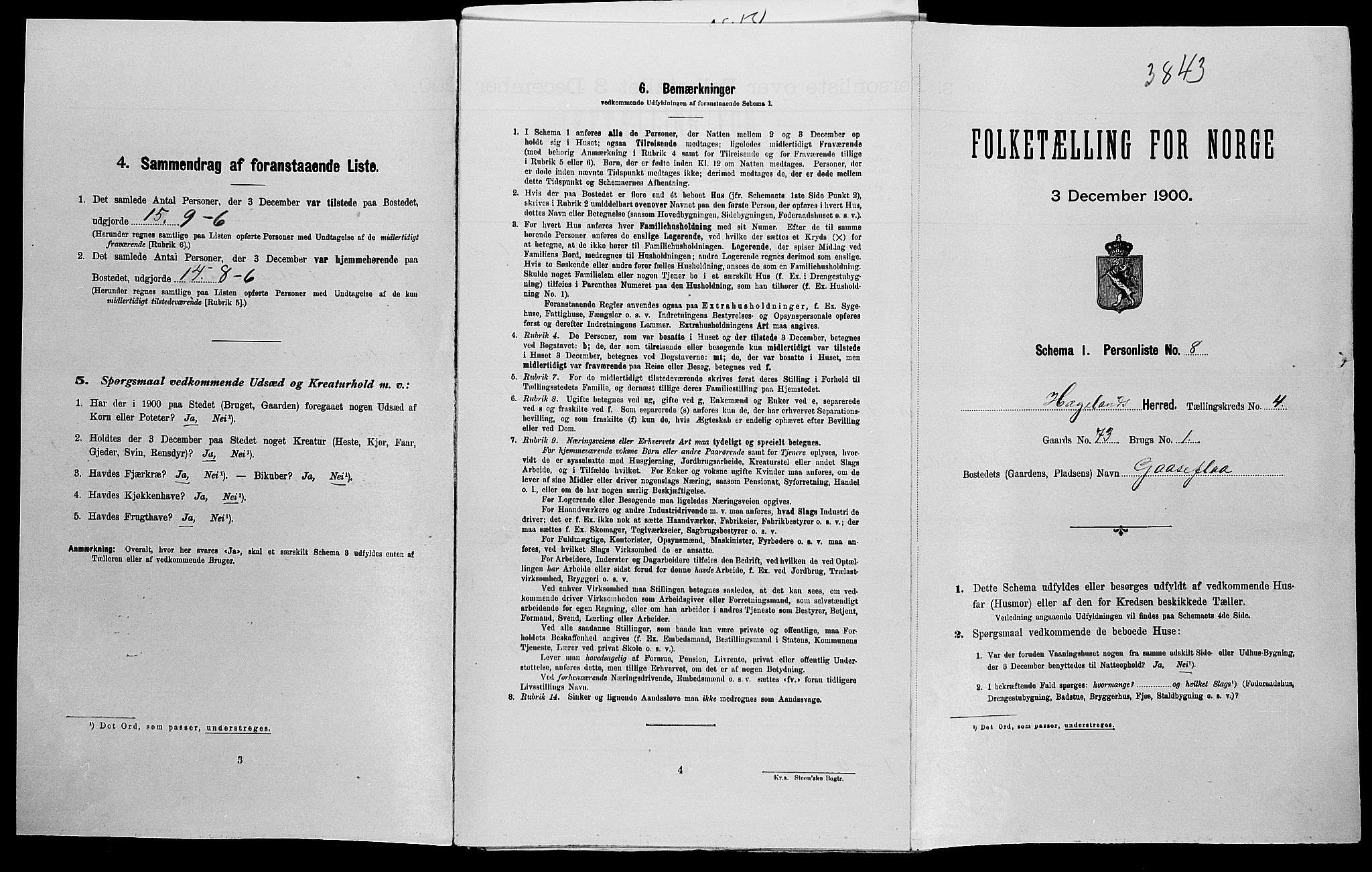 SAK, Folketelling 1900 for 1015 Hægeland herred, 1900, s. 202