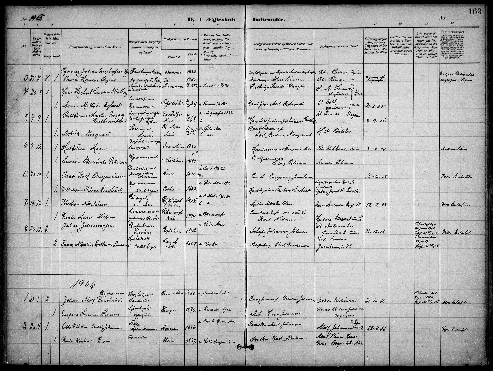 Nordstrand prestekontor Kirkebøker, AV/SAO-A-10362a/F/Fa/L0001: Ministerialbok nr. 1, 1900-1914, s. 163