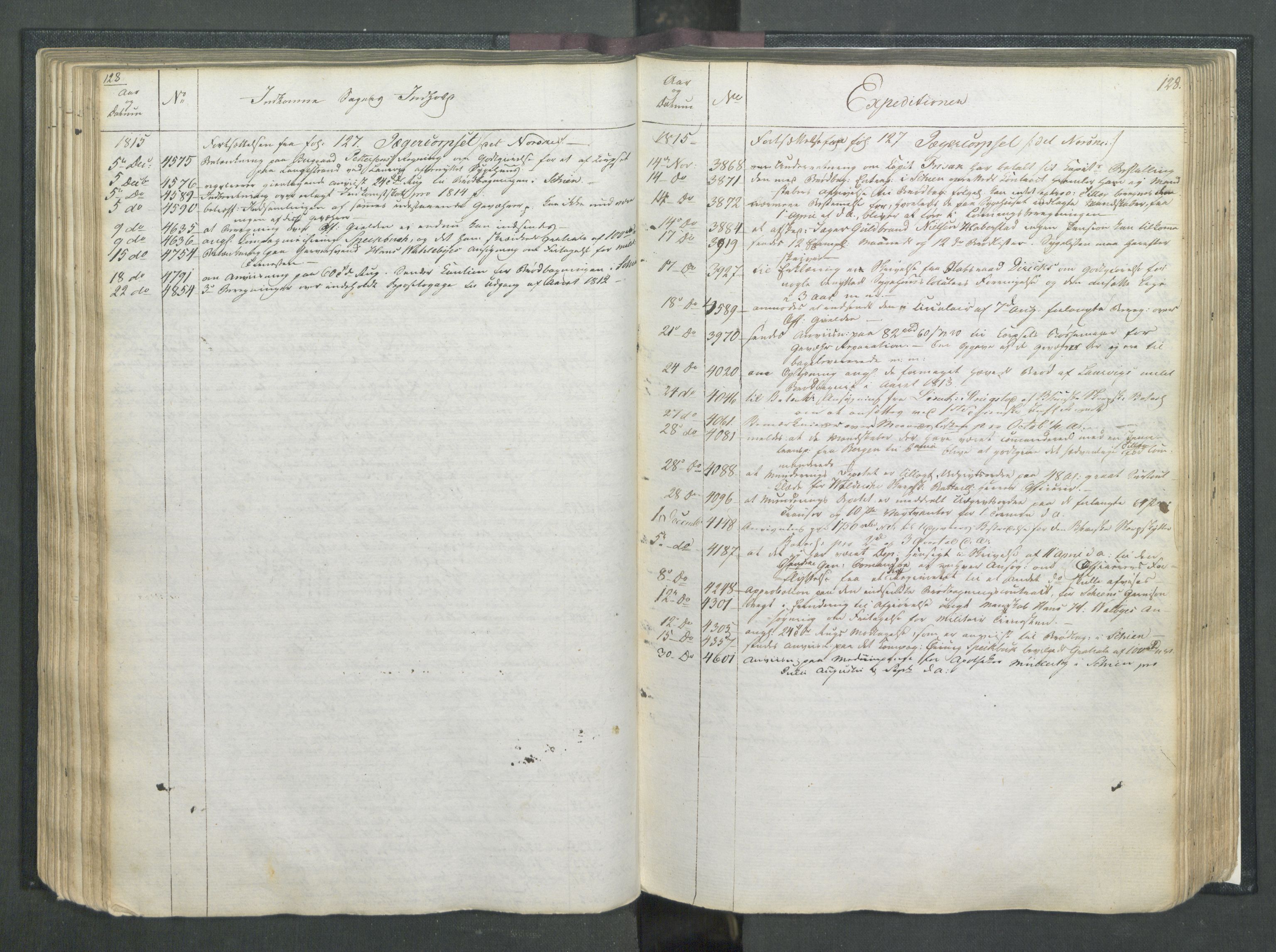 Armédepartementet, RA/RAFA-3493/C/Ca/L0007: 6. Departements Register, 1815, s. 128