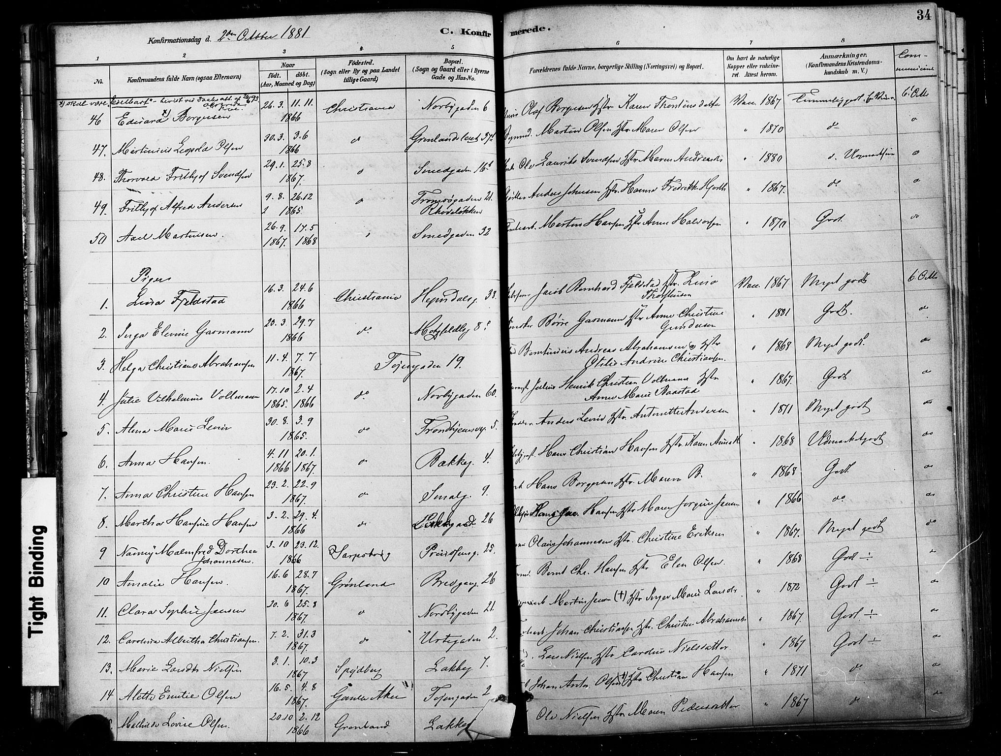 Grønland prestekontor Kirkebøker, AV/SAO-A-10848/F/Fa/L0008: Ministerialbok nr. 8, 1881-1893, s. 34