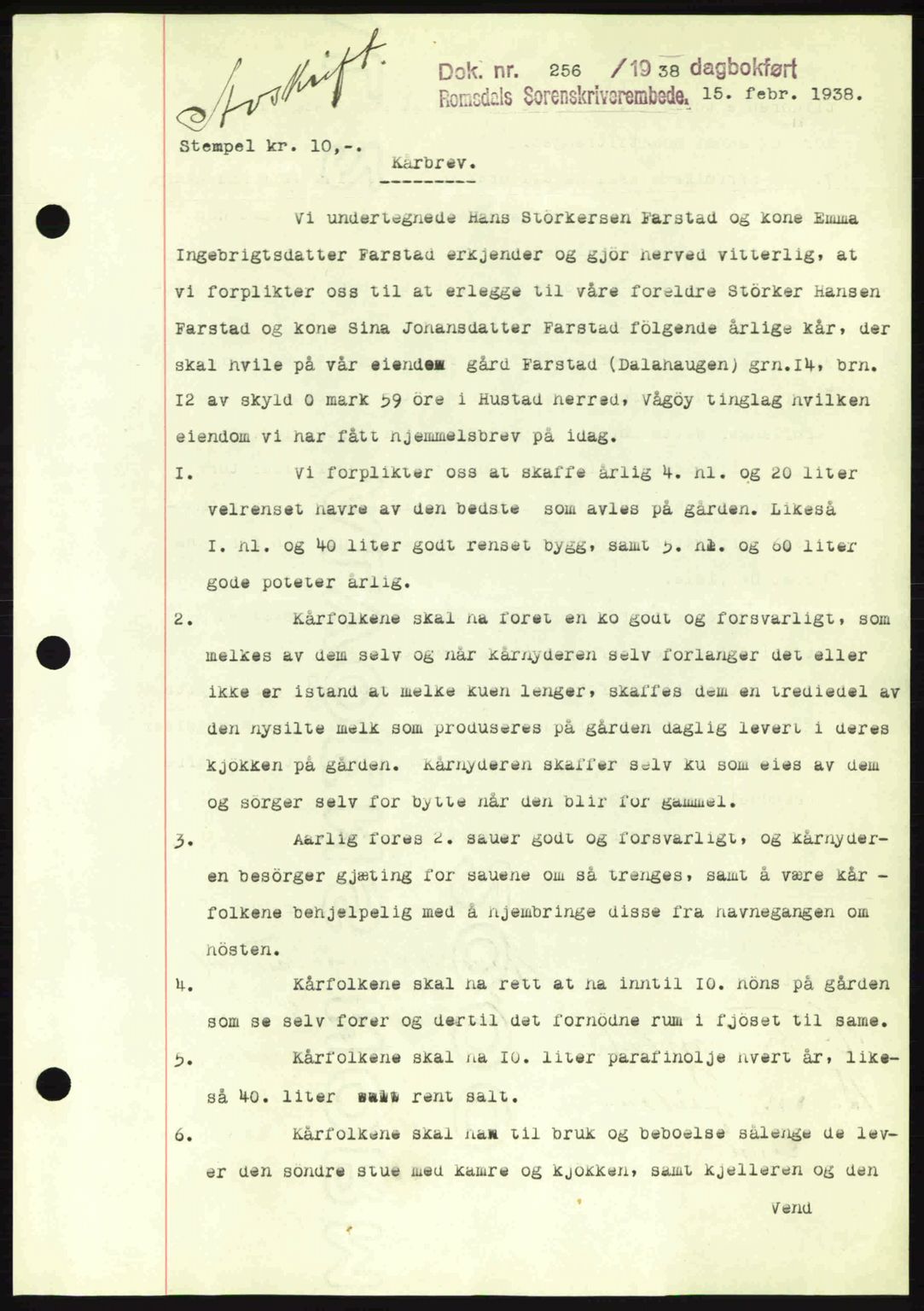 Romsdal sorenskriveri, SAT/A-4149/1/2/2C: Pantebok nr. A4, 1937-1938, Dagboknr: 256/1938