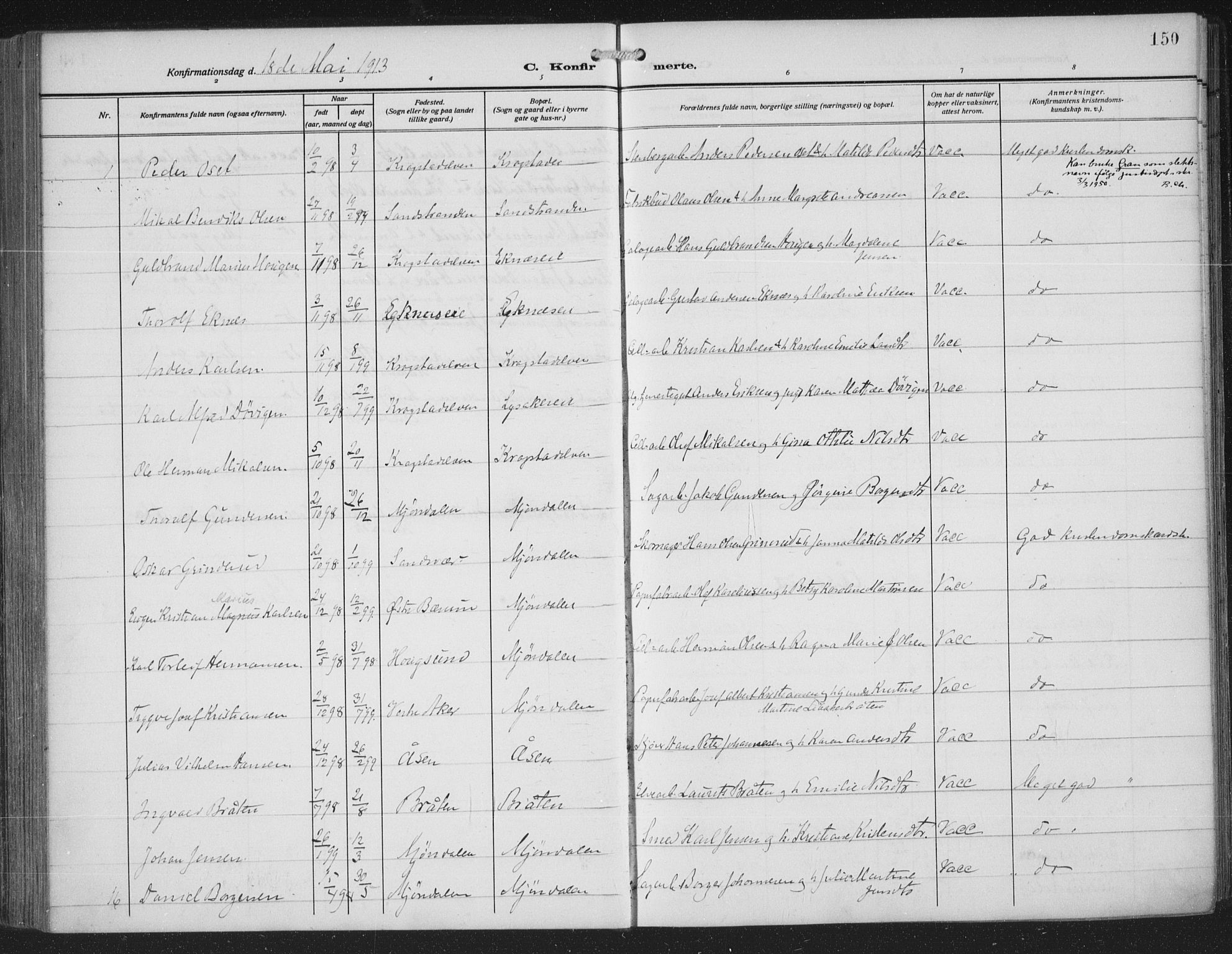 Nedre Eiker kirkebøker, AV/SAKO-A-612/F/Fa/L0007: Ministerialbok nr. 7, 1912-1918, s. 150