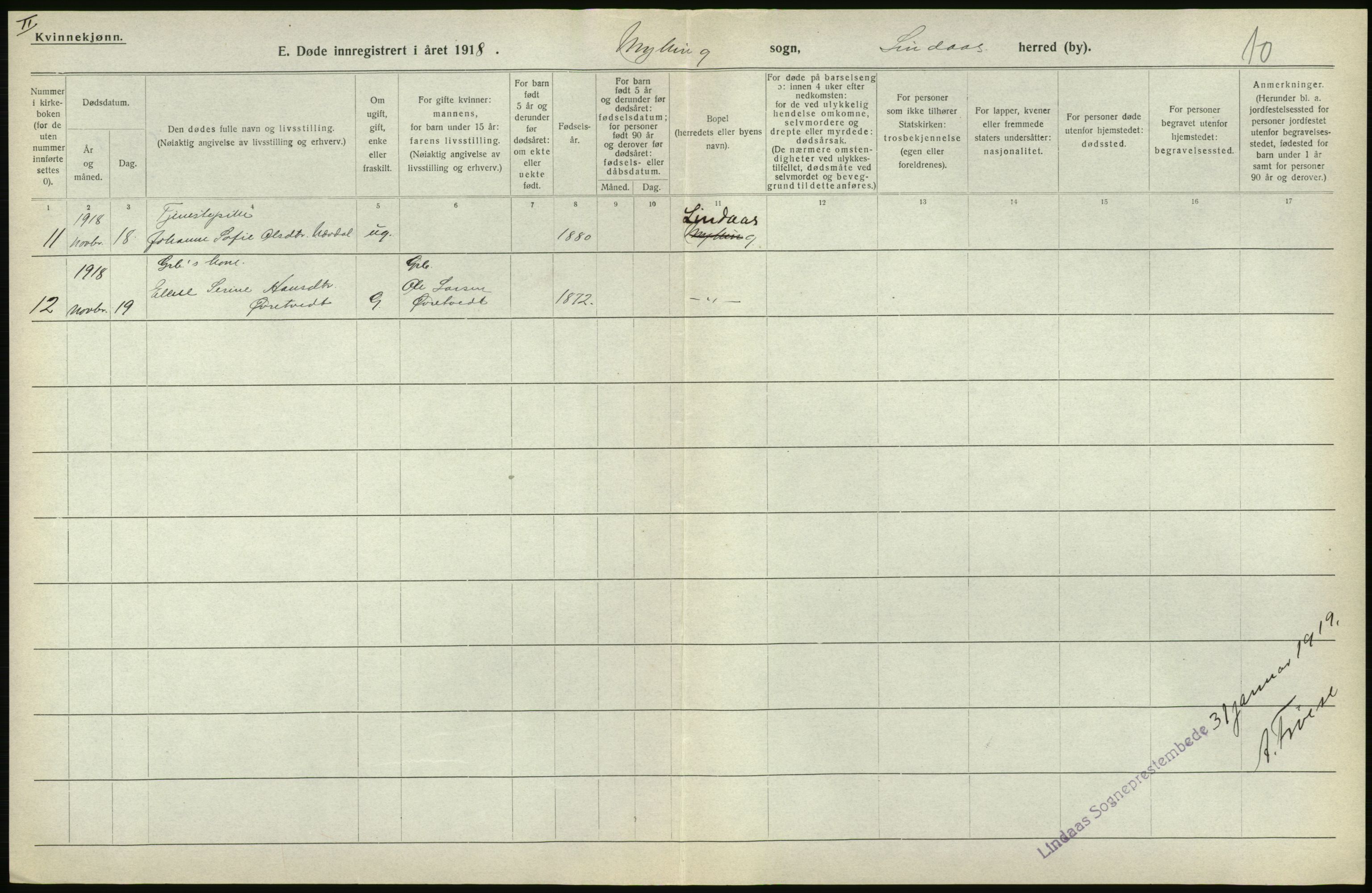 Statistisk sentralbyrå, Sosiodemografiske emner, Befolkning, AV/RA-S-2228/D/Df/Dfb/Dfbh/L0036: Hordaland fylke: Døde., 1918, s. 610