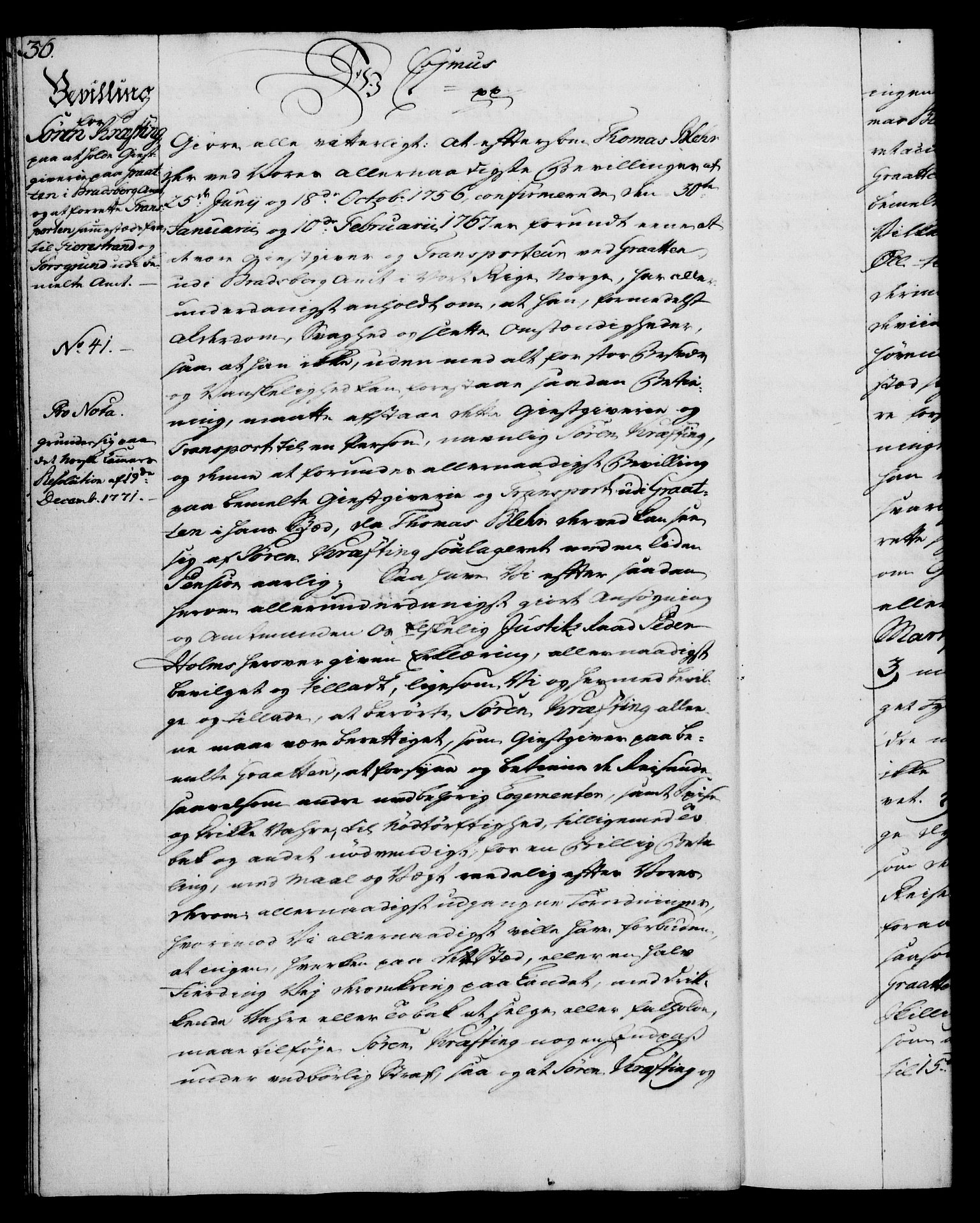 Rentekammeret, Kammerkanselliet, RA/EA-3111/G/Gg/Gga/L0009: Norsk ekspedisjonsprotokoll med register (merket RK 53.9), 1771-1773, s. 36