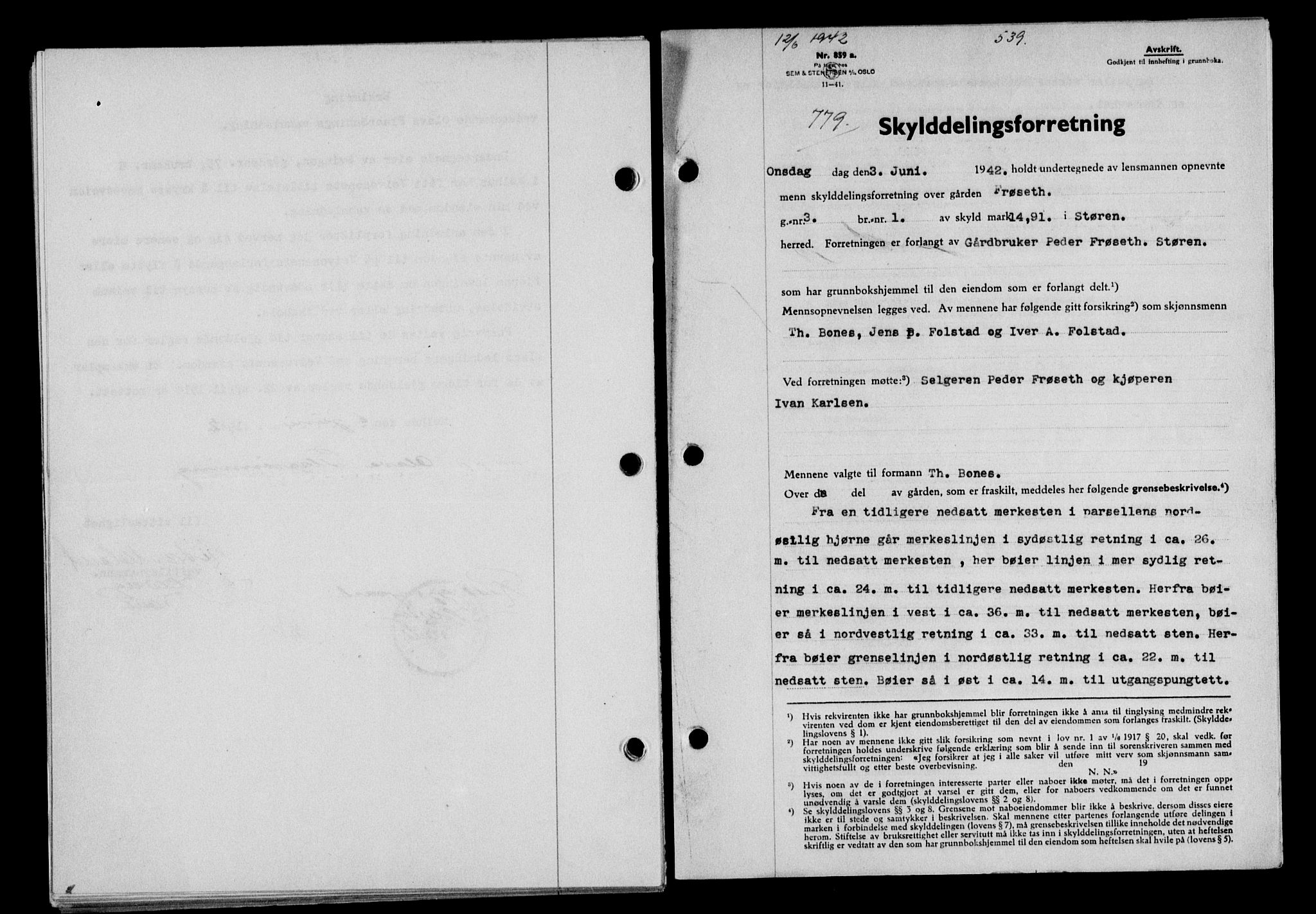 Gauldal sorenskriveri, SAT/A-0014/1/2/2C/L0054: Pantebok nr. 59, 1941-1942, Dagboknr: 779/1942
