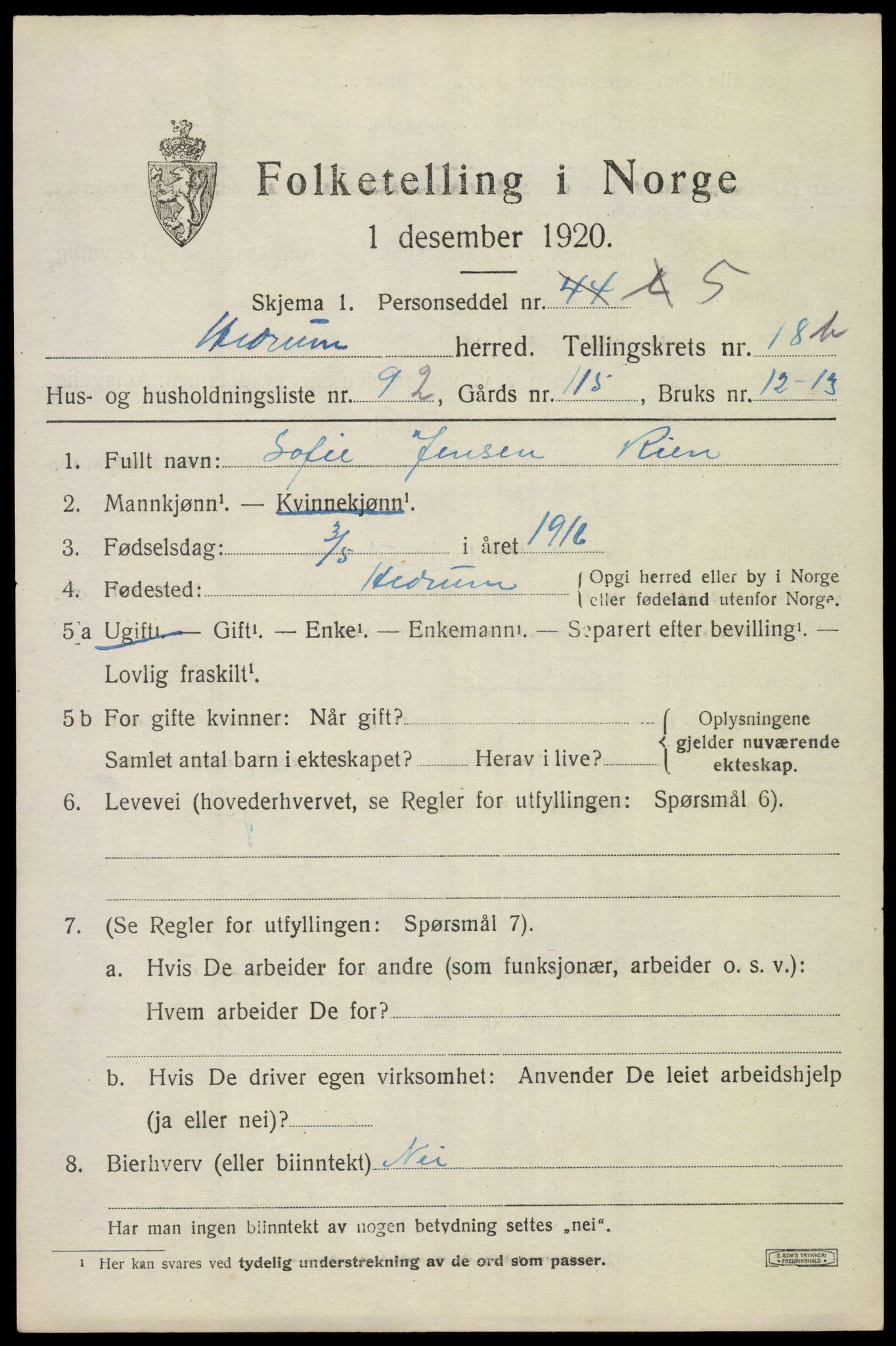 SAKO, Folketelling 1920 for 0727 Hedrum herred, 1920, s. 11027