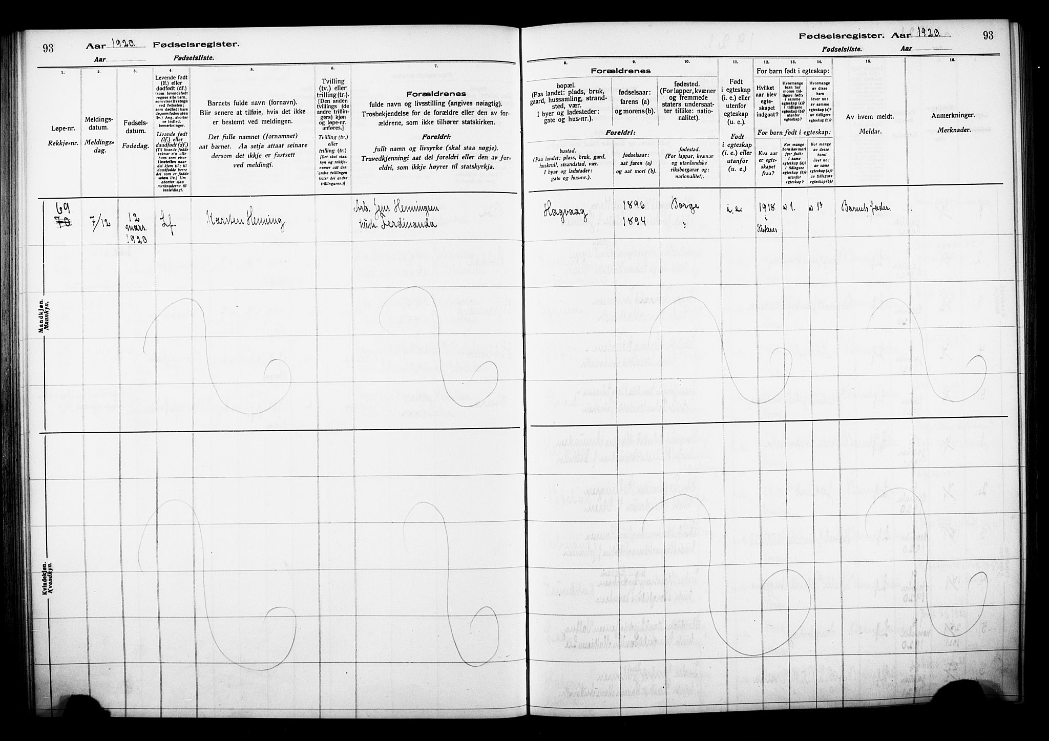 Ministerialprotokoller, klokkerbøker og fødselsregistre - Nordland, AV/SAT-A-1459/880/L1145: Fødselsregister nr. 880.II.4.1, 1916-1929, s. 93