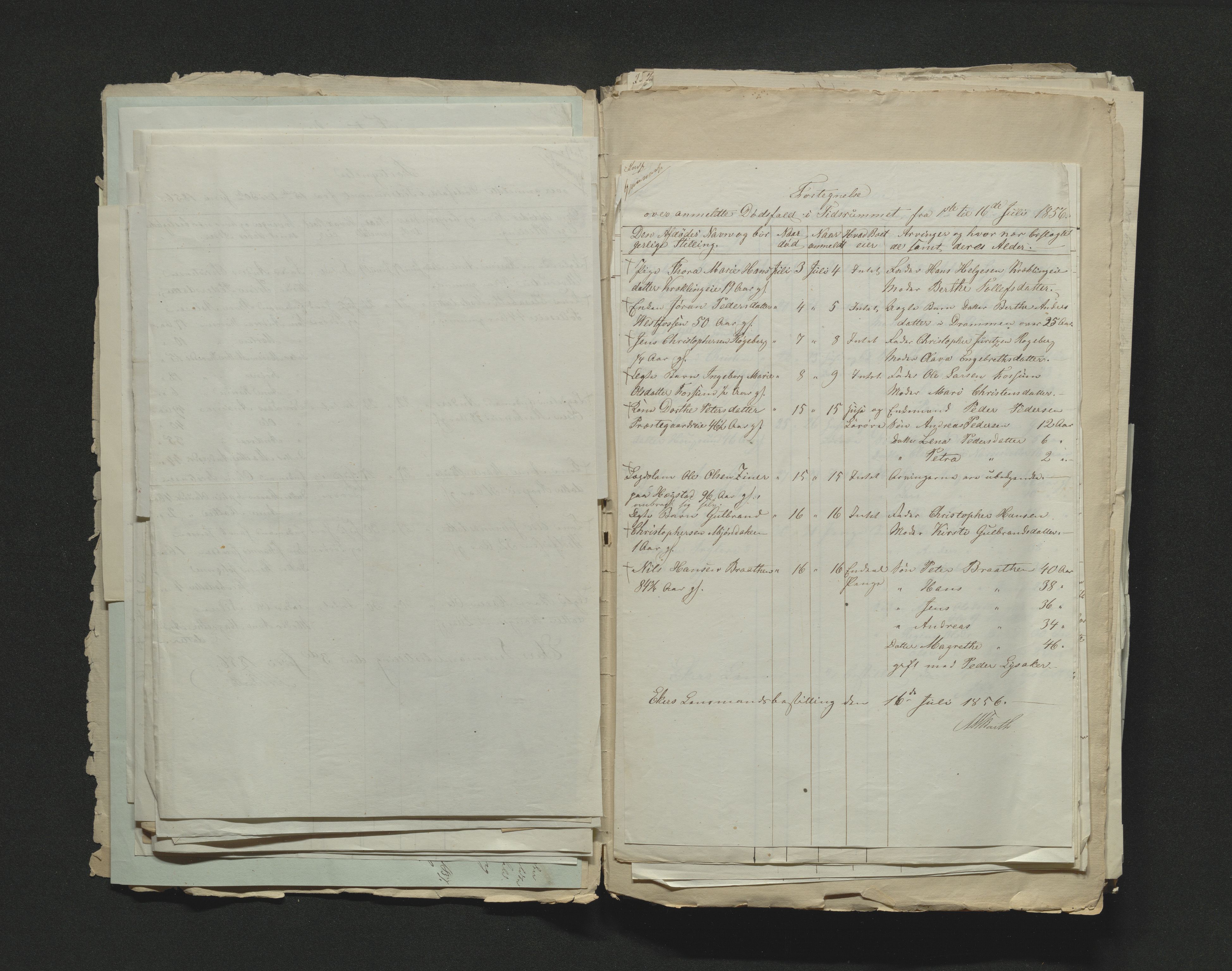 Eiker, Modum og Sigdal sorenskriveri, AV/SAKO-A-123/H/Ha/Hab/L0009: Dødsfallsmeldinger, 1854-1857, s. 286