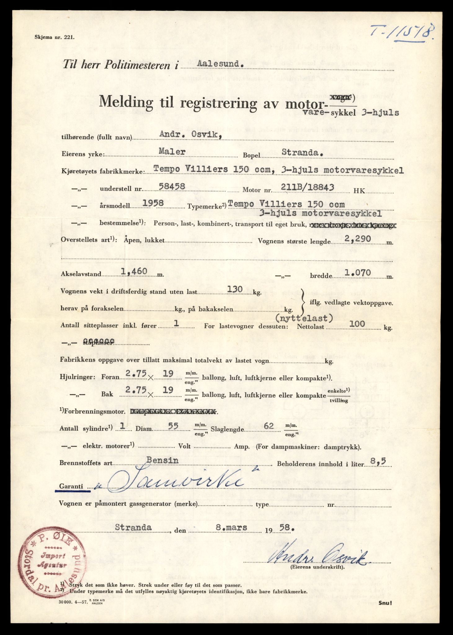 Møre og Romsdal vegkontor - Ålesund trafikkstasjon, AV/SAT-A-4099/F/Fe/L0029: Registreringskort for kjøretøy T 11430 - T 11619, 1927-1998, s. 1607