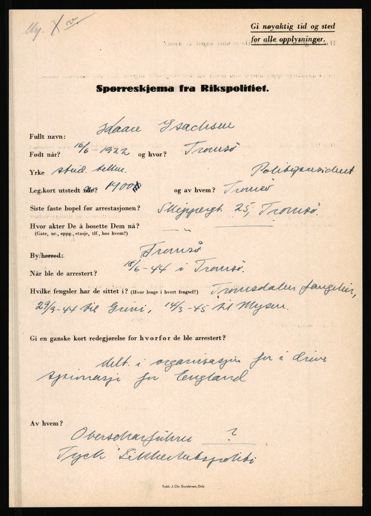 Rikspolitisjefen, AV/RA-S-1560/L/L0007: Heen, Erik C. - Iversen, Trygve, 1940-1945, s. 1199