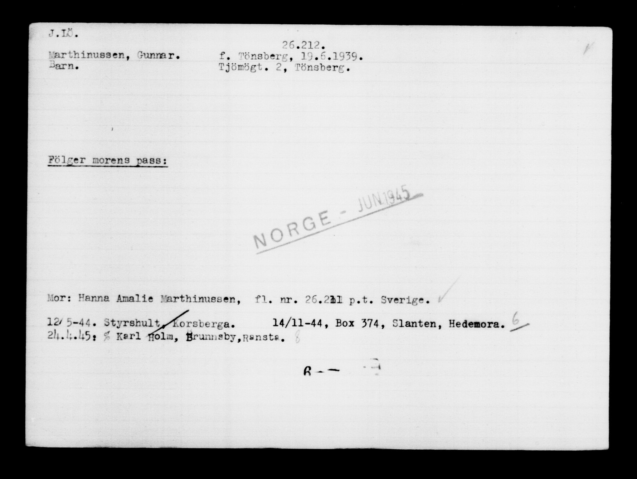 Utenriksstasjonene, Legasjonen i Stockholm, Flyktningkontoret, AV/RA-S-6753/V/Va/L0011: Kjesäterkartoteket, flyktning nr. 25300-28349, 1940-1945, s. 963