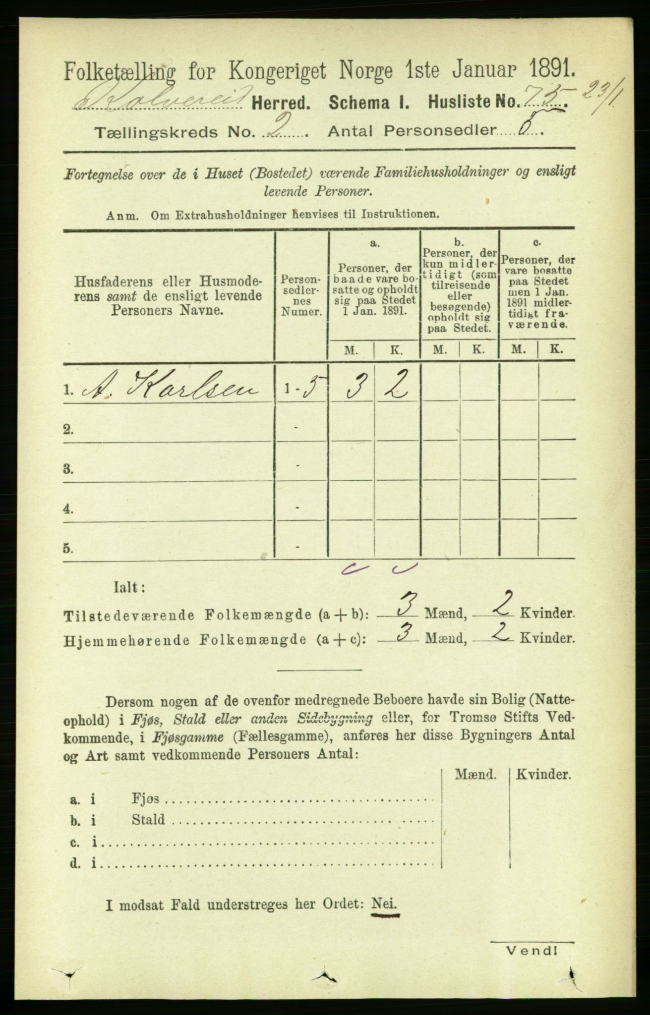 RA, Folketelling 1891 for 1752 Kolvereid herred, 1891, s. 323