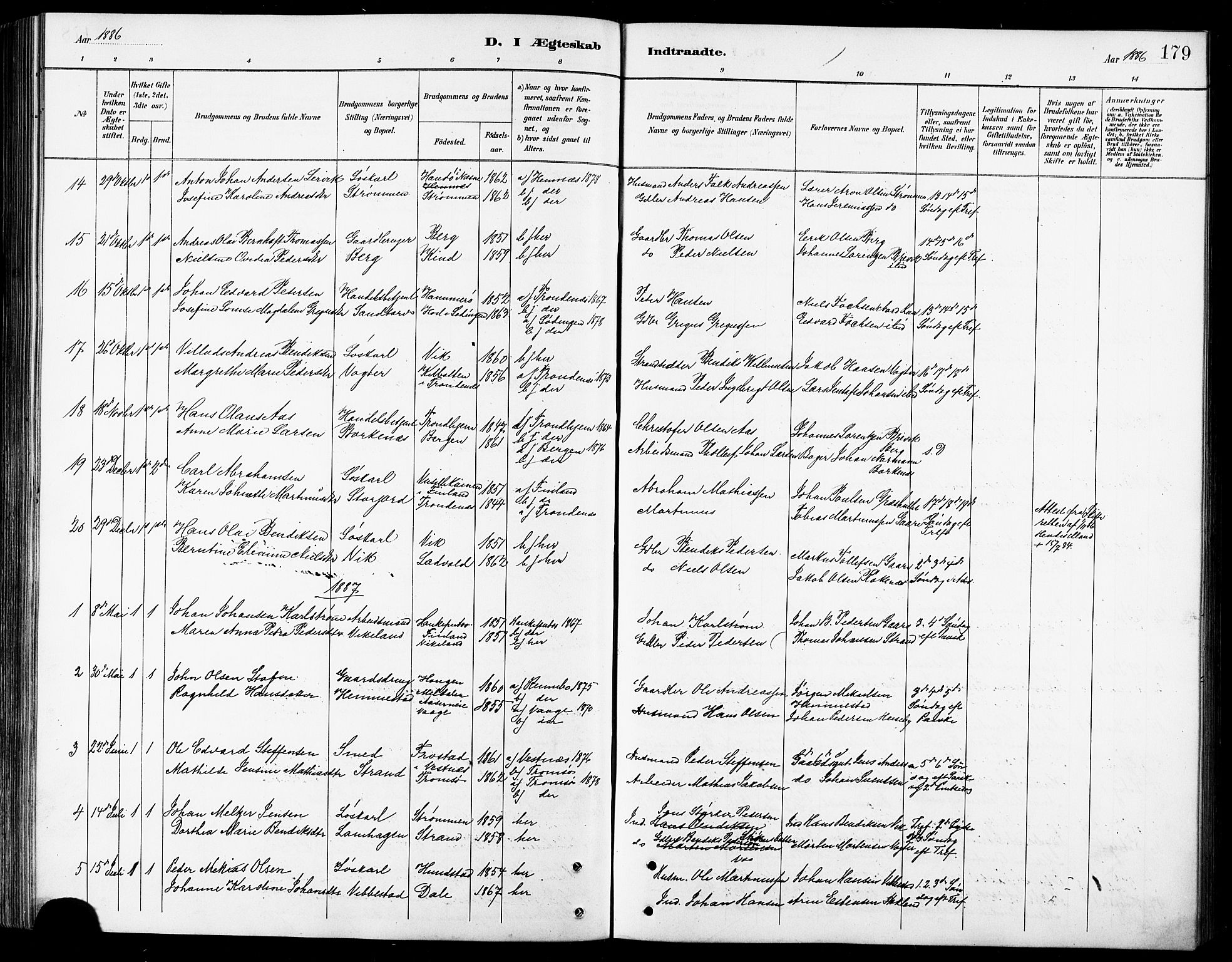 Kvæfjord sokneprestkontor, AV/SATØ-S-1323/G/Ga/Gab/L0005klokker: Klokkerbok nr. 5, 1886-1911, s. 179