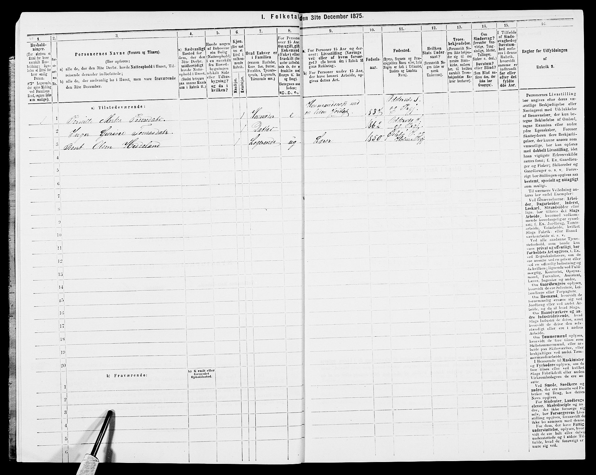 SAK, Folketelling 1875 for 1012P Oddernes prestegjeld, 1875, s. 61