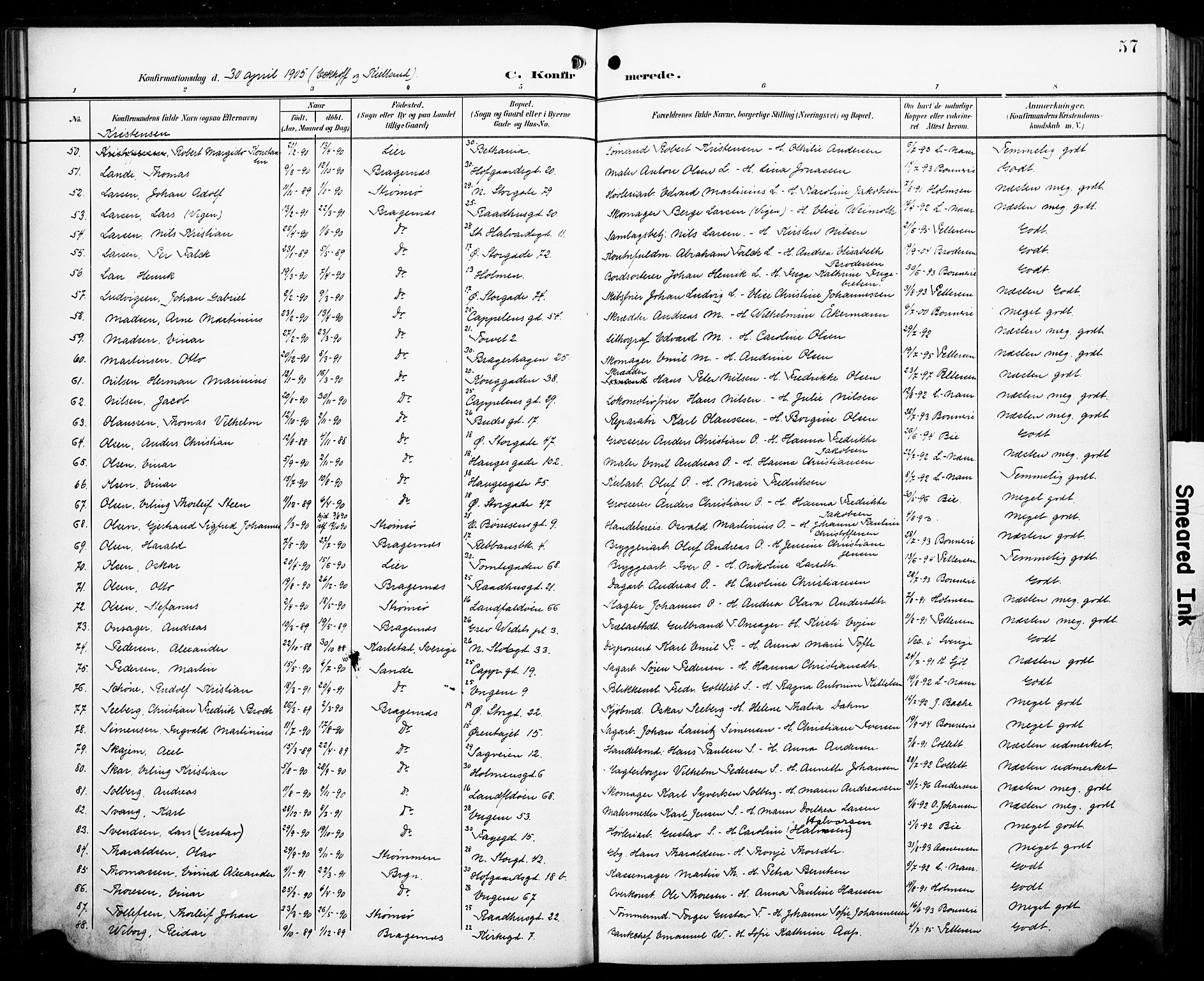 Bragernes kirkebøker, AV/SAKO-A-6/F/Fc/L0007: Ministerialbok nr. III 7, 1898-1909, s. 57