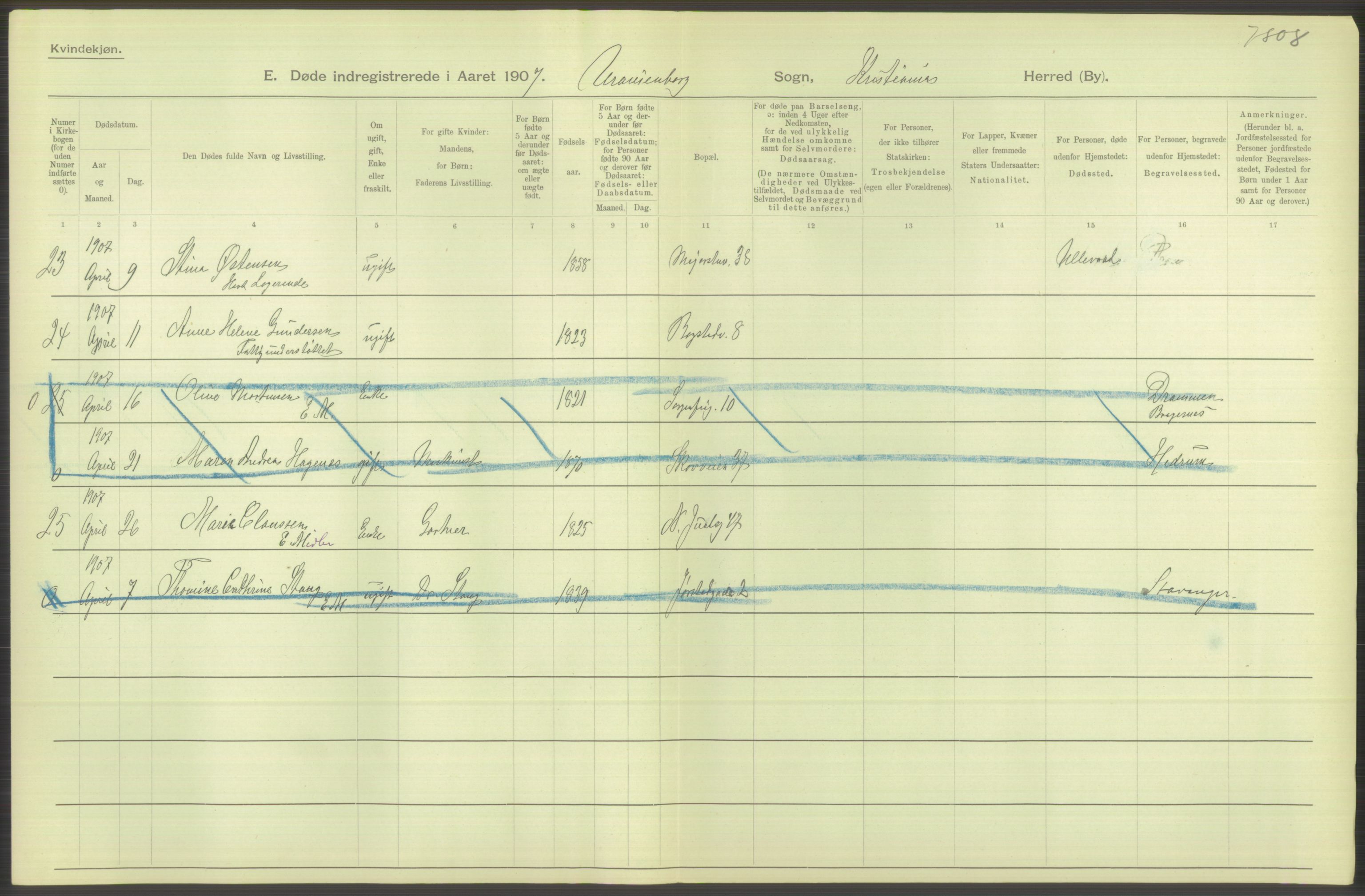 Statistisk sentralbyrå, Sosiodemografiske emner, Befolkning, AV/RA-S-2228/D/Df/Dfa/Dfae/L0009: Kristiania: Døde, 1907, s. 336