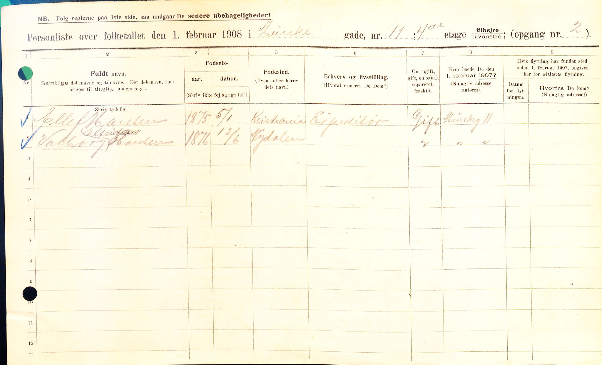 OBA, Kommunal folketelling 1.2.1908 for Kristiania kjøpstad, 1908, s. 60998