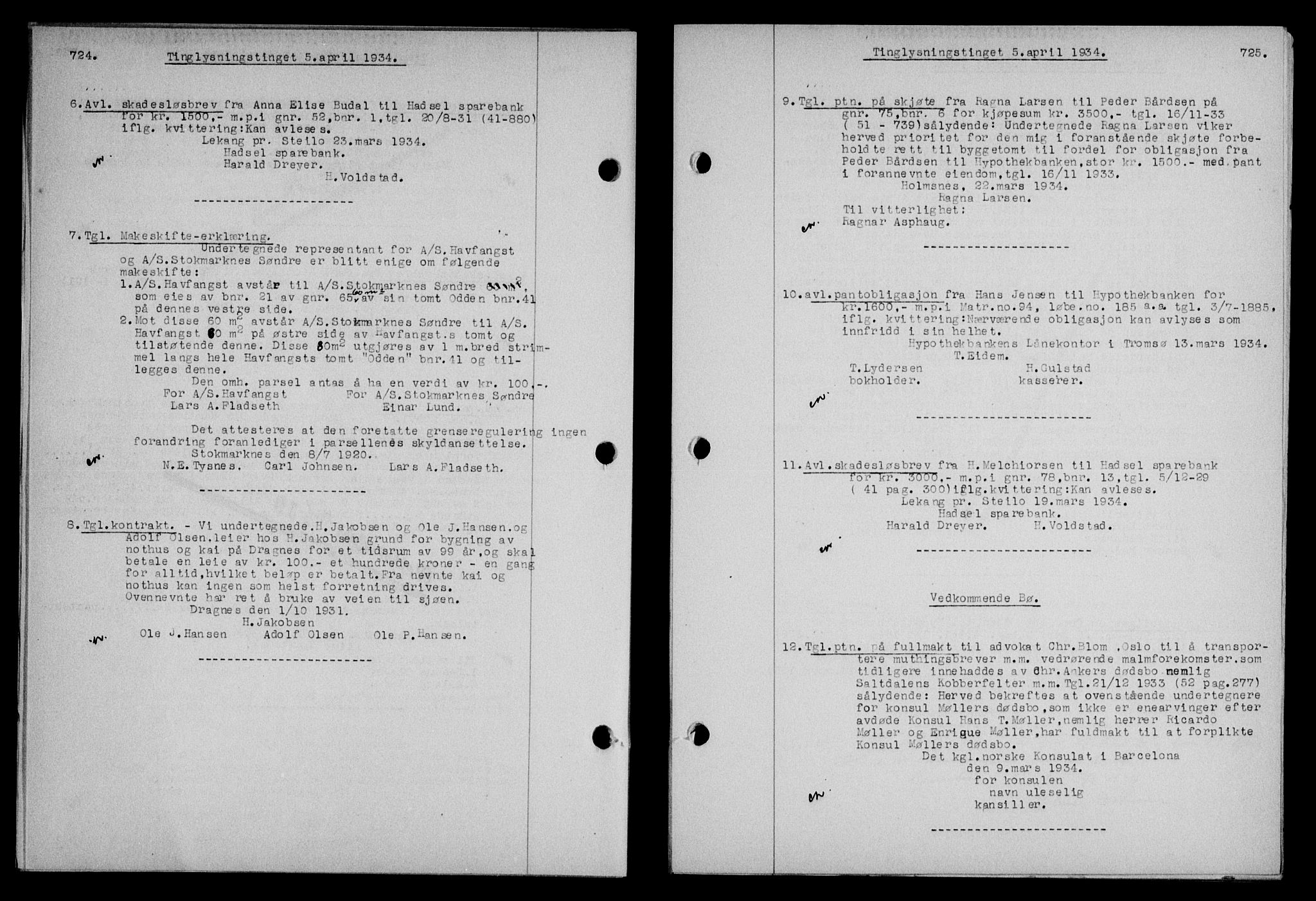 Vesterålen sorenskriveri, SAT/A-4180/1/2/2Ca/L0059: Pantebok nr. 52, 1933-1934, Tingl.dato: 05.04.1934