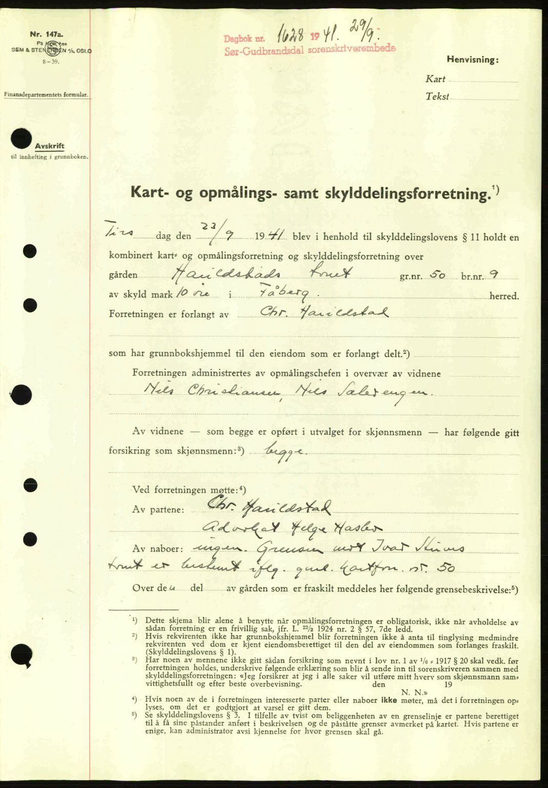 Sør-Gudbrandsdal tingrett, SAH/TING-004/H/Hb/Hbd/L0009: Pantebok nr. A9, 1941-1941, Dagboknr: 1628/1941