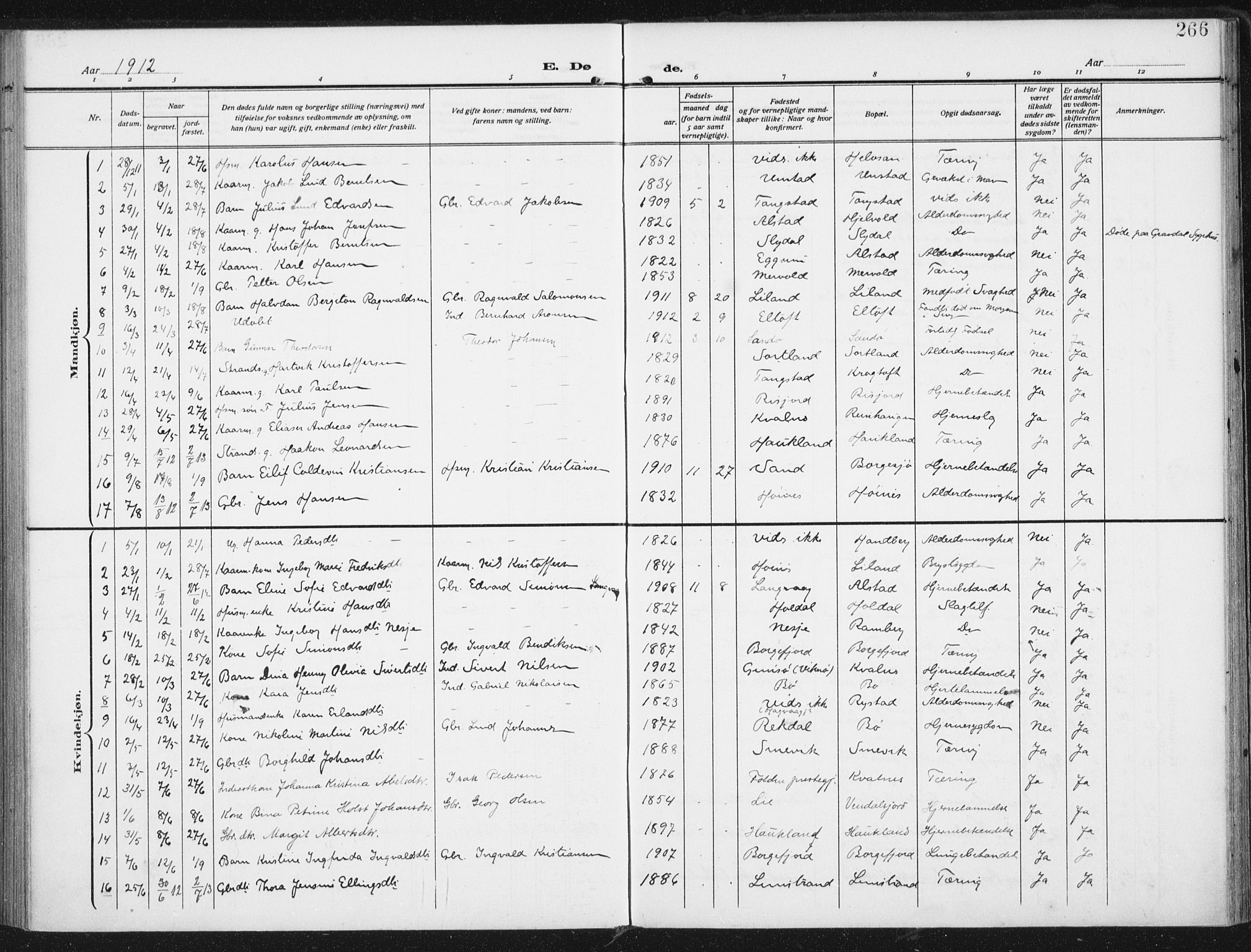 Ministerialprotokoller, klokkerbøker og fødselsregistre - Nordland, SAT/A-1459/880/L1135: Ministerialbok nr. 880A09, 1908-1919, s. 266