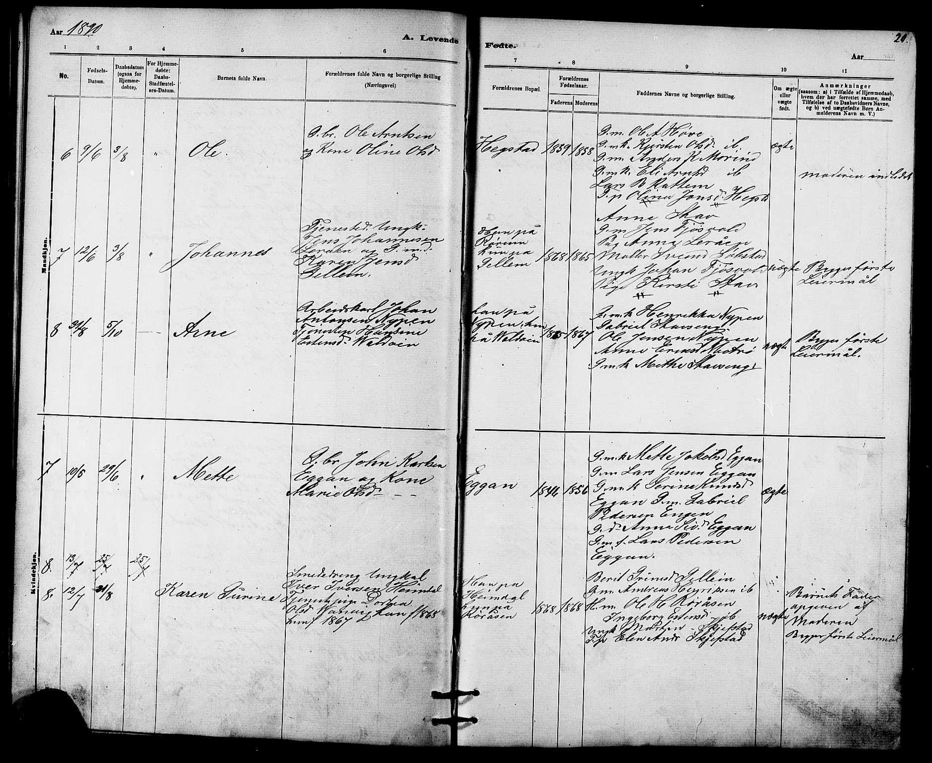 Ministerialprotokoller, klokkerbøker og fødselsregistre - Sør-Trøndelag, SAT/A-1456/613/L0395: Klokkerbok nr. 613C03, 1887-1909, s. 20