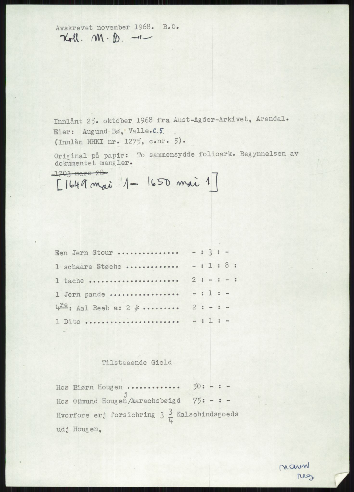 Samlinger til kildeutgivelse, Diplomavskriftsamlingen, AV/RA-EA-4053/H/Ha, s. 1290