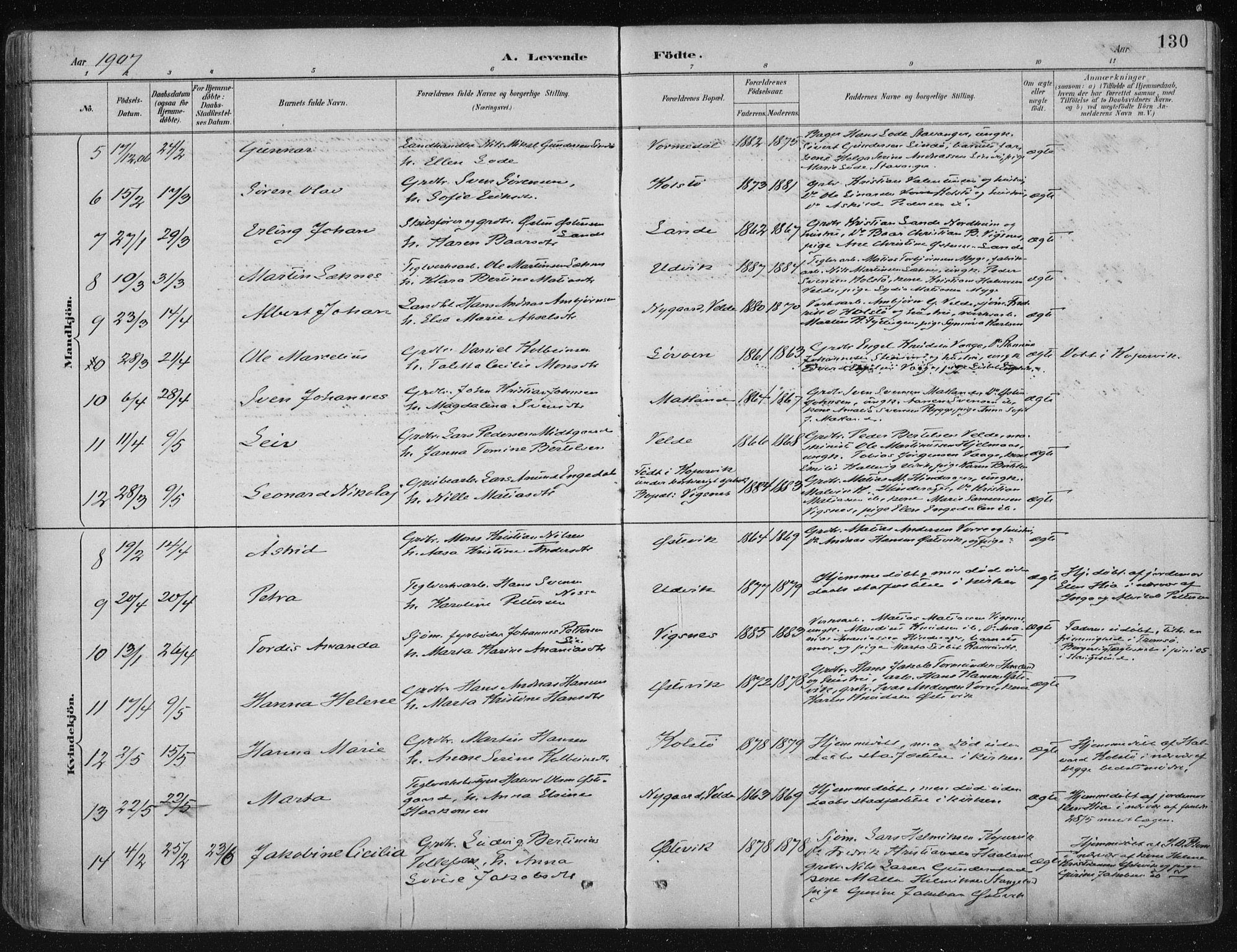 Avaldsnes sokneprestkontor, AV/SAST-A -101851/H/Ha/Haa/L0017: Ministerialbok nr. A 17, 1889-1920, s. 130