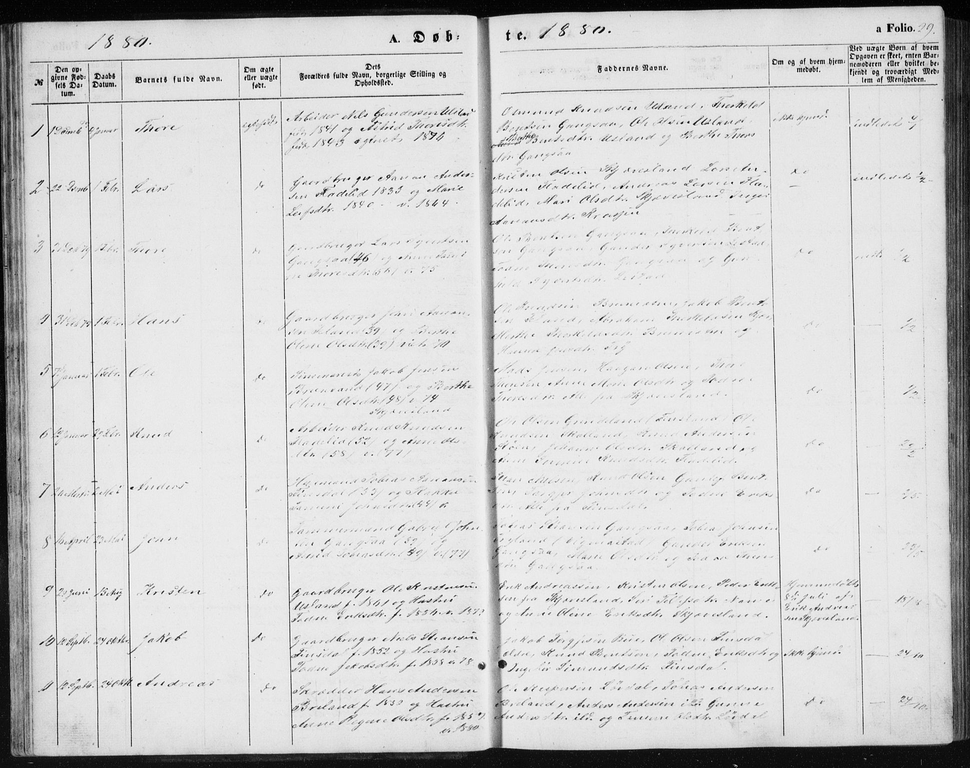 Holum sokneprestkontor, AV/SAK-1111-0022/F/Fb/Fbc/L0002: Klokkerbok nr. B 2, 1860-1882, s. 29