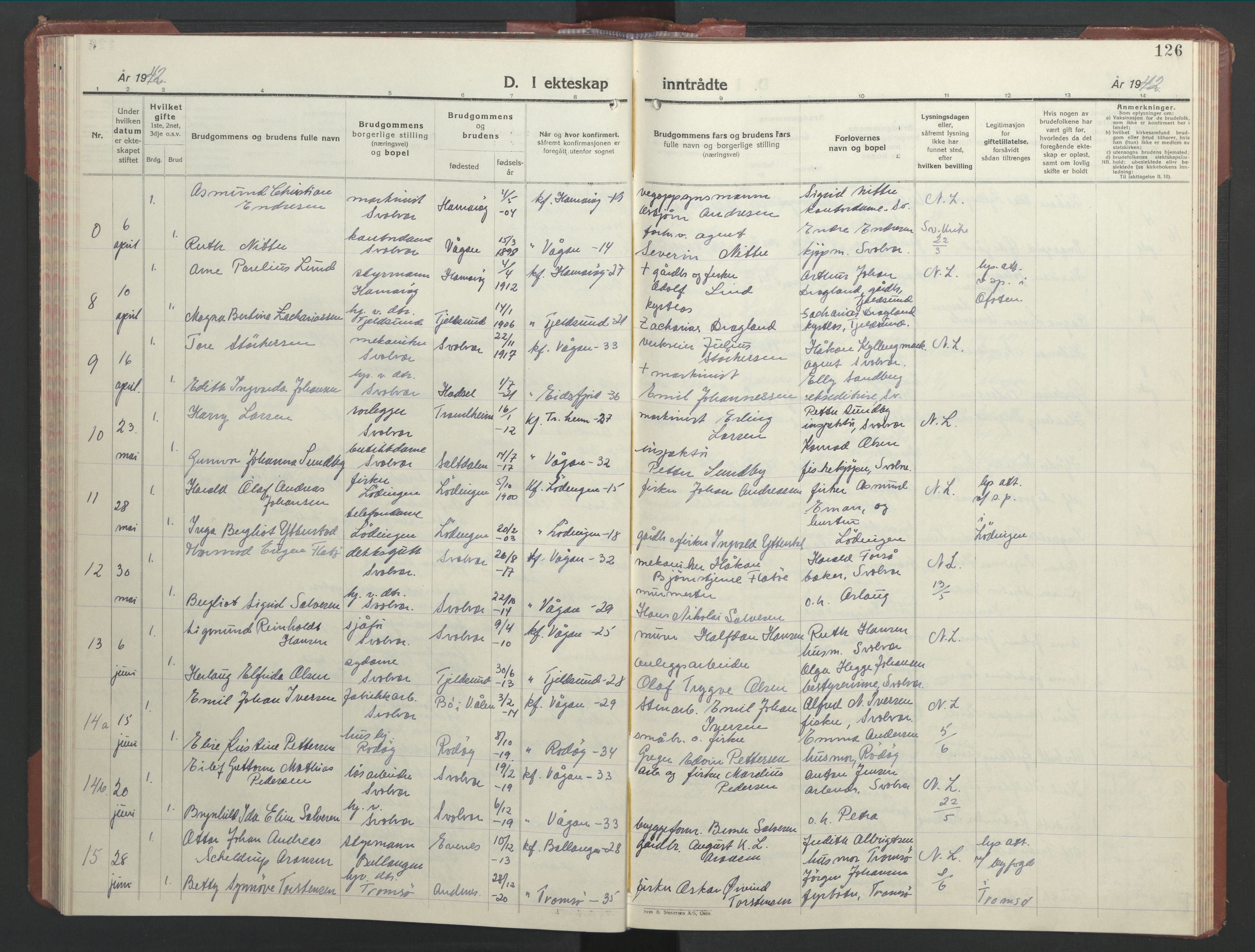 Ministerialprotokoller, klokkerbøker og fødselsregistre - Nordland, AV/SAT-A-1459/877/L1118: Klokkerbok nr. 877C02, 1939-1950, s. 126