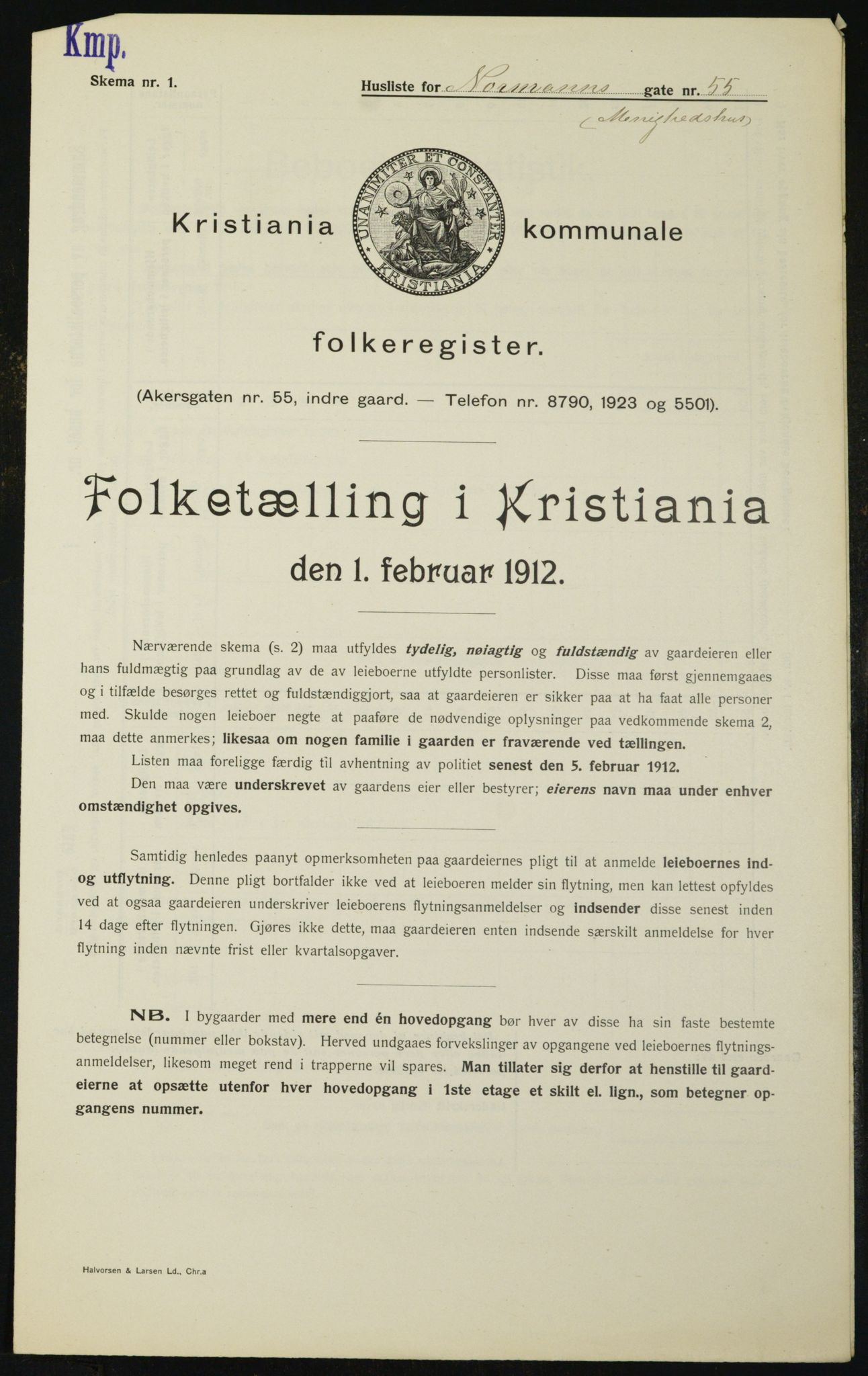 OBA, Kommunal folketelling 1.2.1912 for Kristiania, 1912, s. 74586