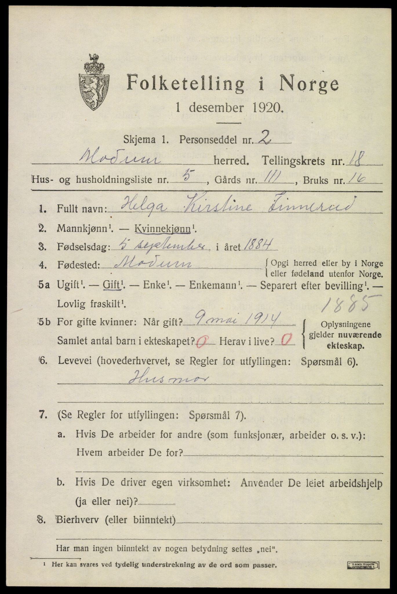 SAKO, Folketelling 1920 for 0623 Modum herred, 1920, s. 21037