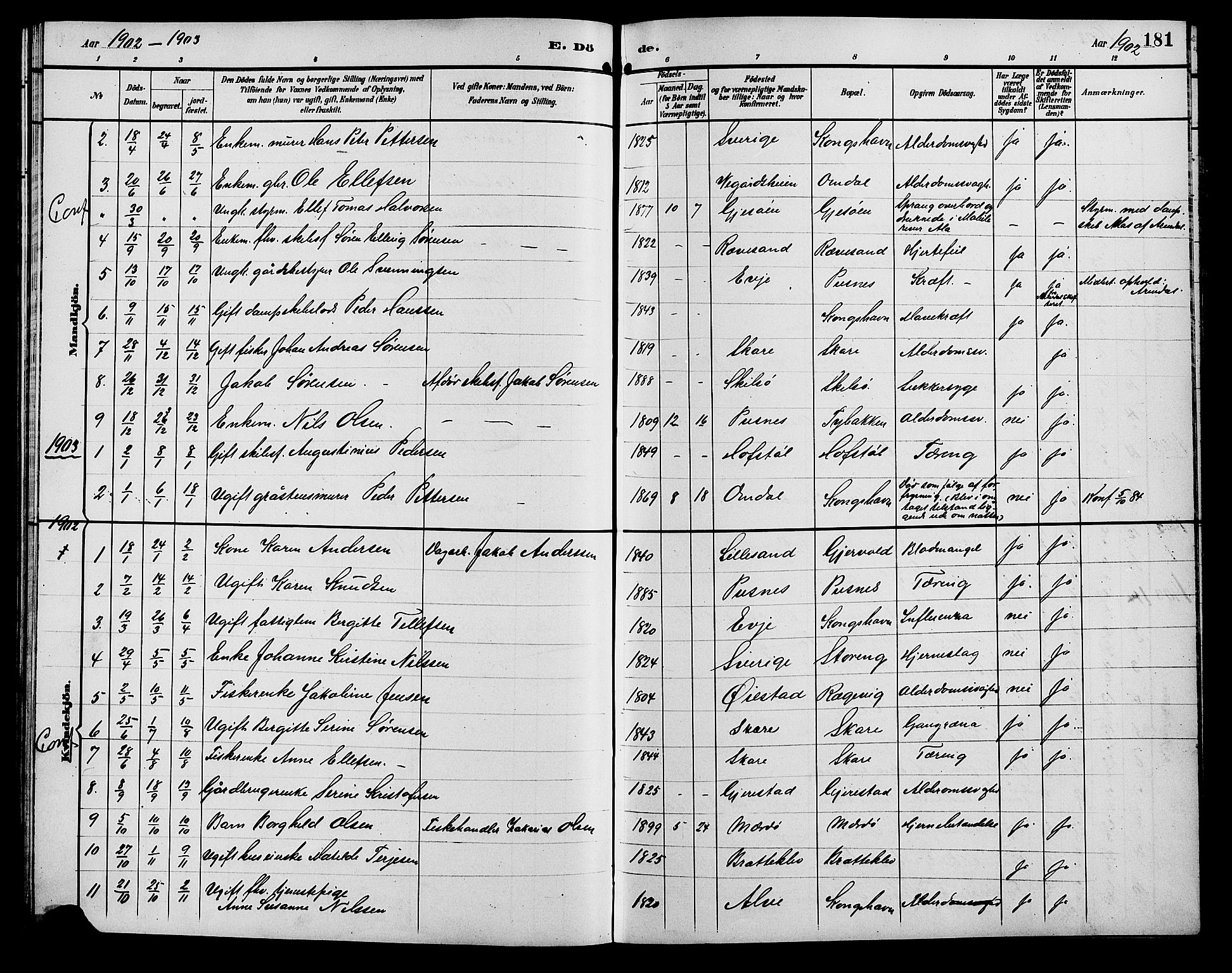 Tromøy sokneprestkontor, AV/SAK-1111-0041/F/Fb/L0006: Klokkerbok nr. B 6, 1892-1907, s. 181