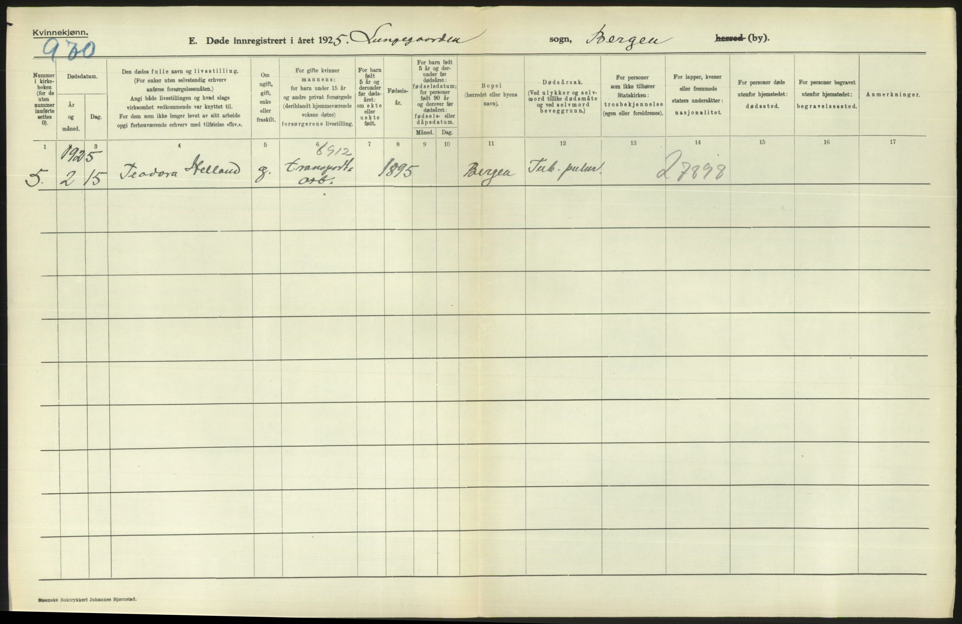 Statistisk sentralbyrå, Sosiodemografiske emner, Befolkning, AV/RA-S-2228/D/Df/Dfc/Dfce/L0029: Bergen: Gifte, døde., 1925, s. 782