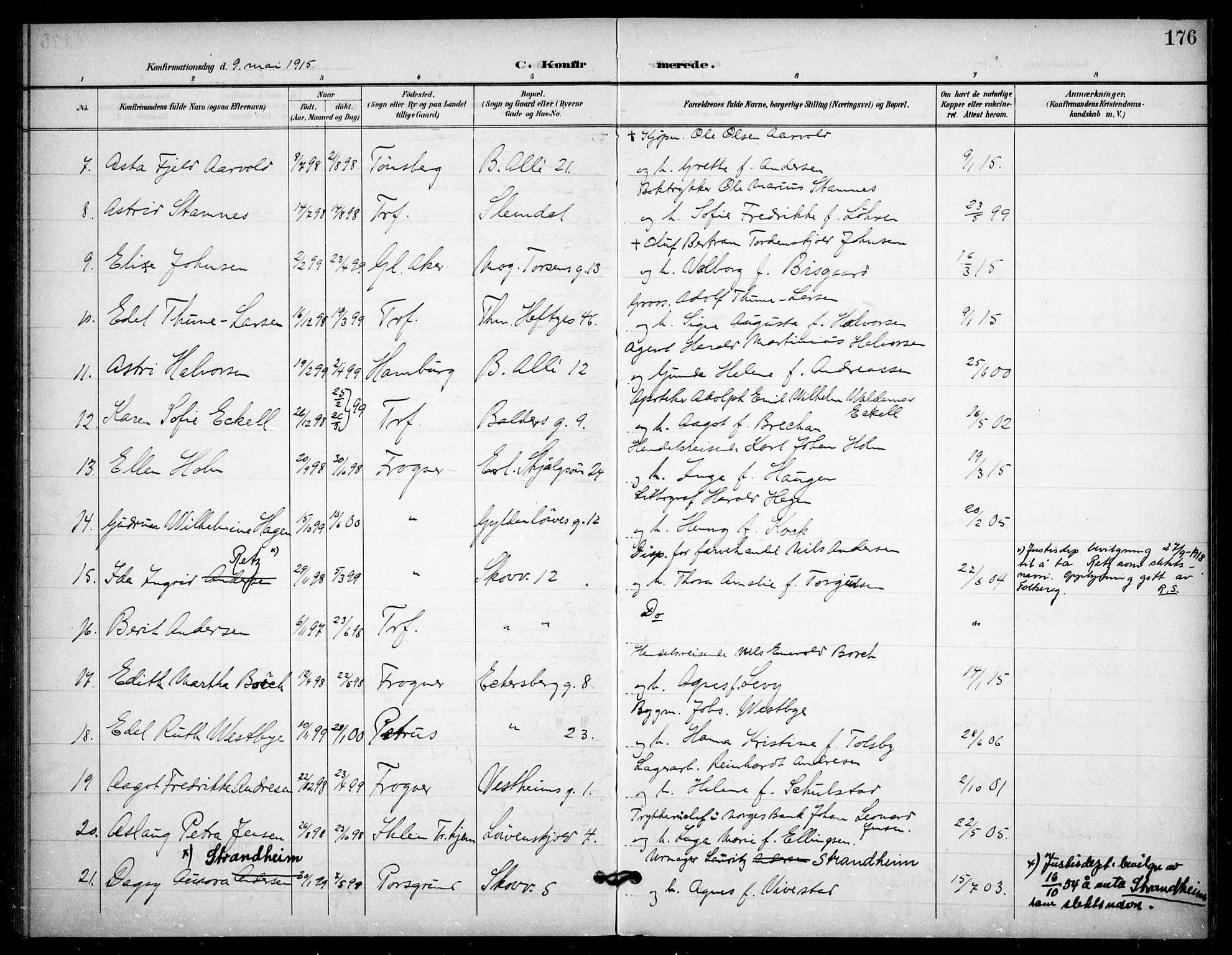 Frogner prestekontor Kirkebøker, AV/SAO-A-10886/F/Fa/L0001: Ministerialbok nr. 1, 1898-1916, s. 176