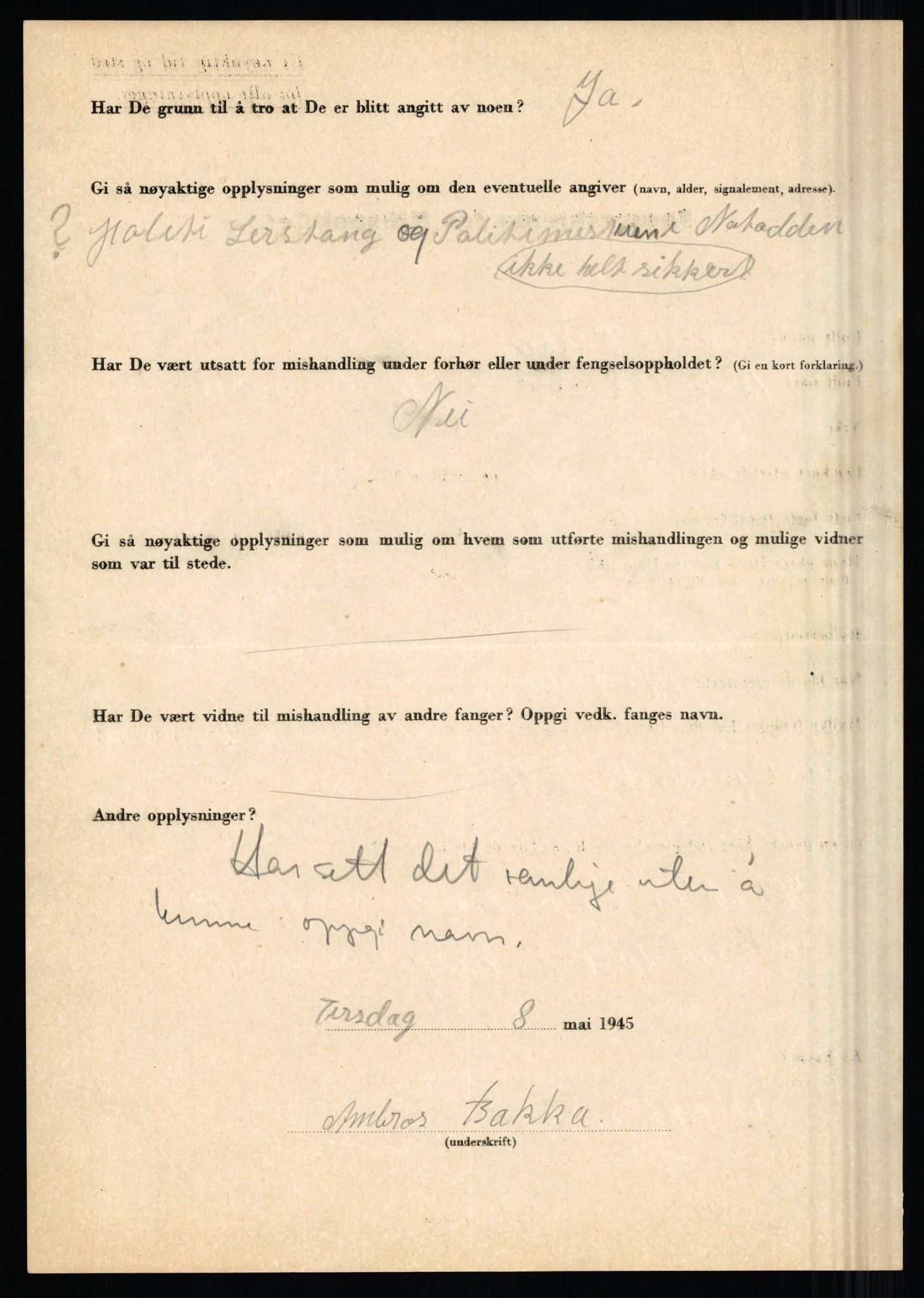 Rikspolitisjefen, AV/RA-S-1560/L/L0001: Abelseth, Rudolf - Berentsen, Odd, 1940-1945, s. 1070