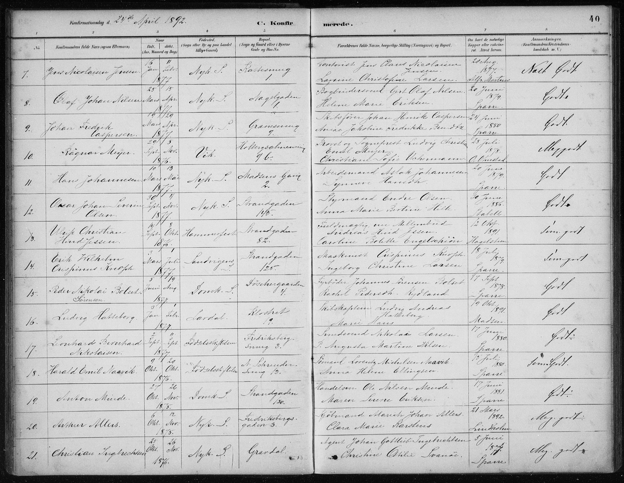 Nykirken Sokneprestembete, AV/SAB-A-77101/H/Haa/L0027: Ministerialbok nr. C 6, 1886-1913, s. 40