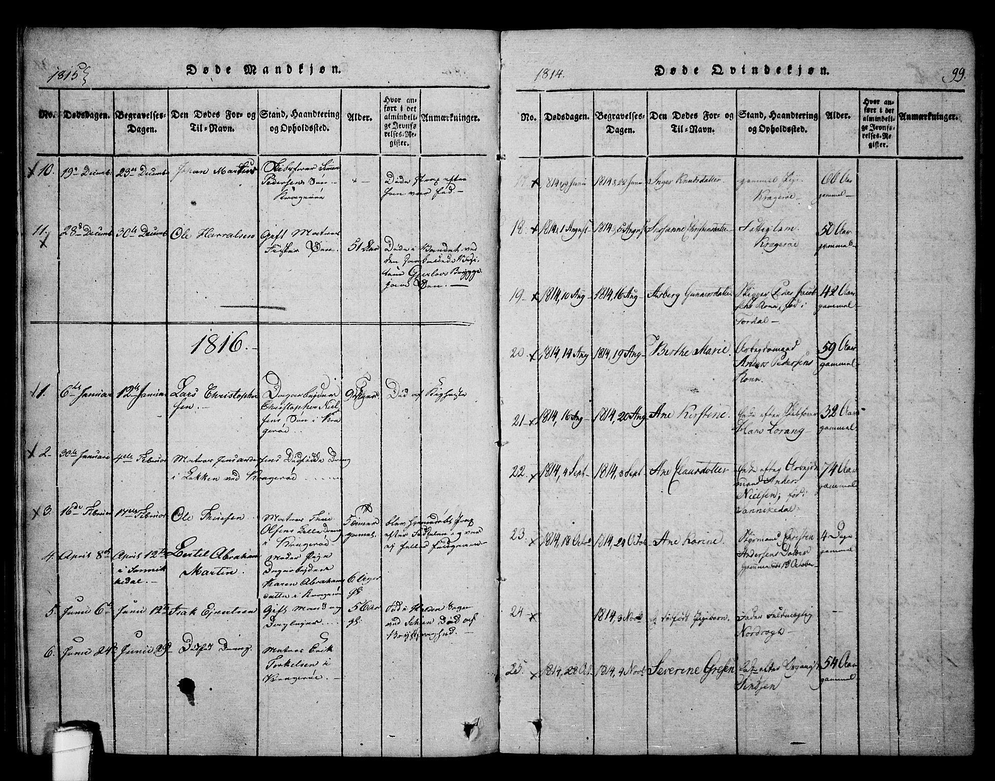 Kragerø kirkebøker, AV/SAKO-A-278/F/Fa/L0004: Ministerialbok nr. 4, 1814-1831, s. 99