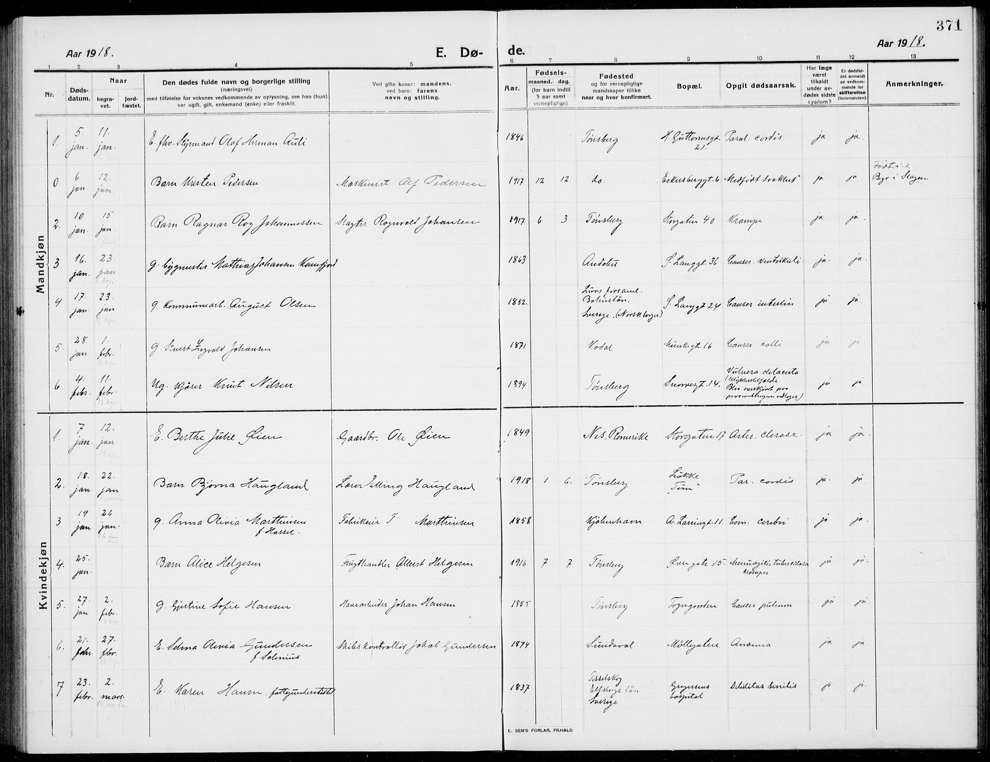 Tønsberg kirkebøker, SAKO/A-330/G/Ga/L0009: Klokkerbok nr. 9, 1913-1920, s. 371