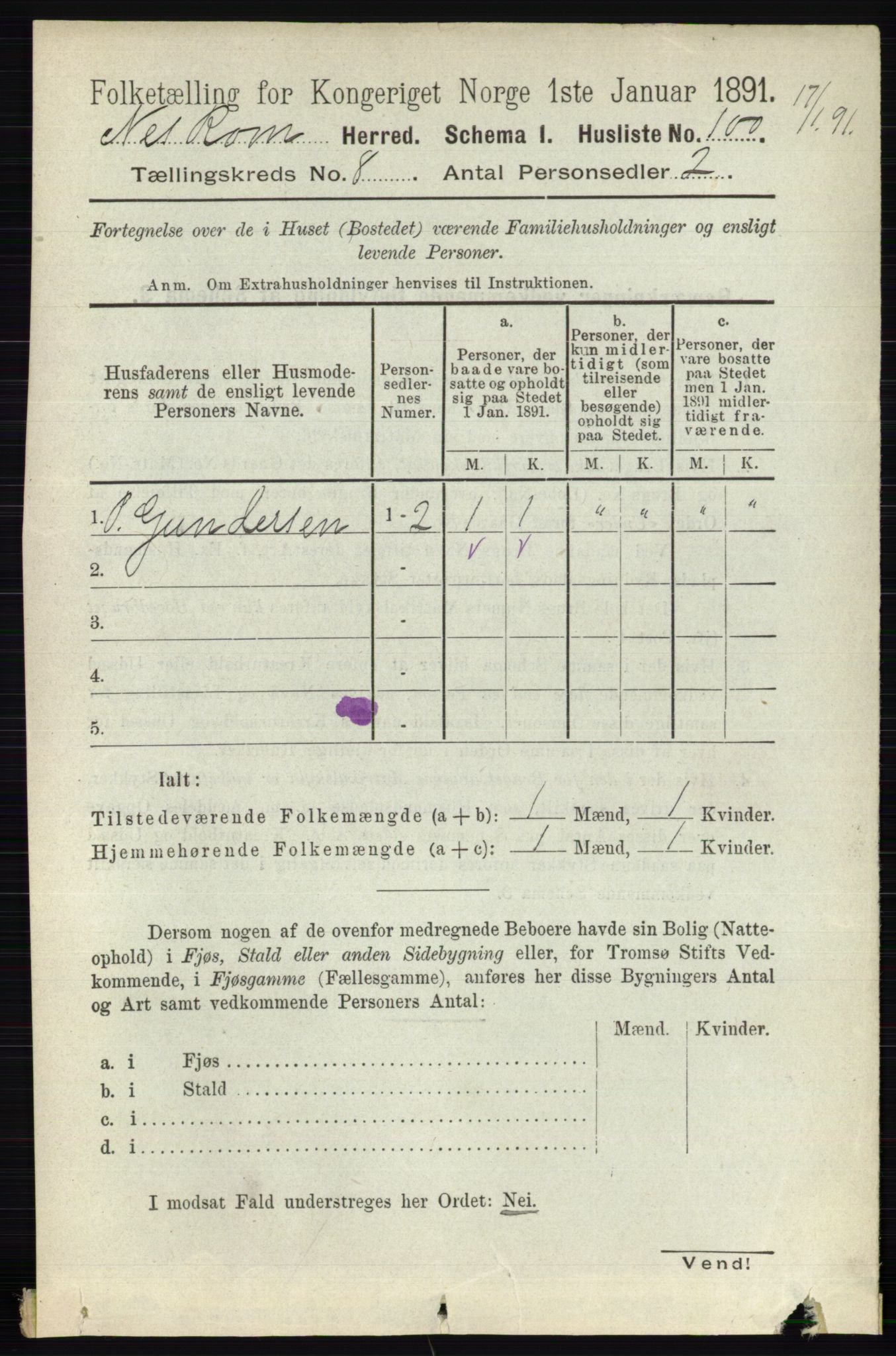 RA, Folketelling 1891 for 0236 Nes herred, 1891, s. 4580