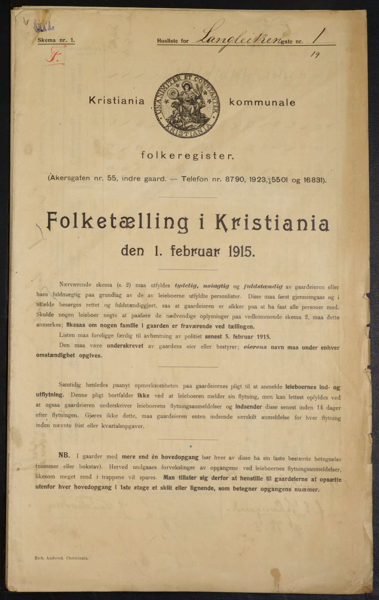 OBA, Kommunal folketelling 1.2.1915 for Kristiania, 1915, s. 56423