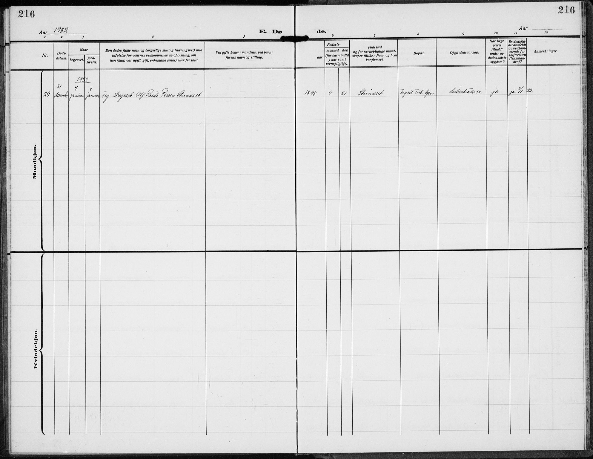 Trysil prestekontor, AV/SAH-PREST-046/H/Ha/Hab/L0010: Klokkerbok nr. 10, 1917-1937, s. 216