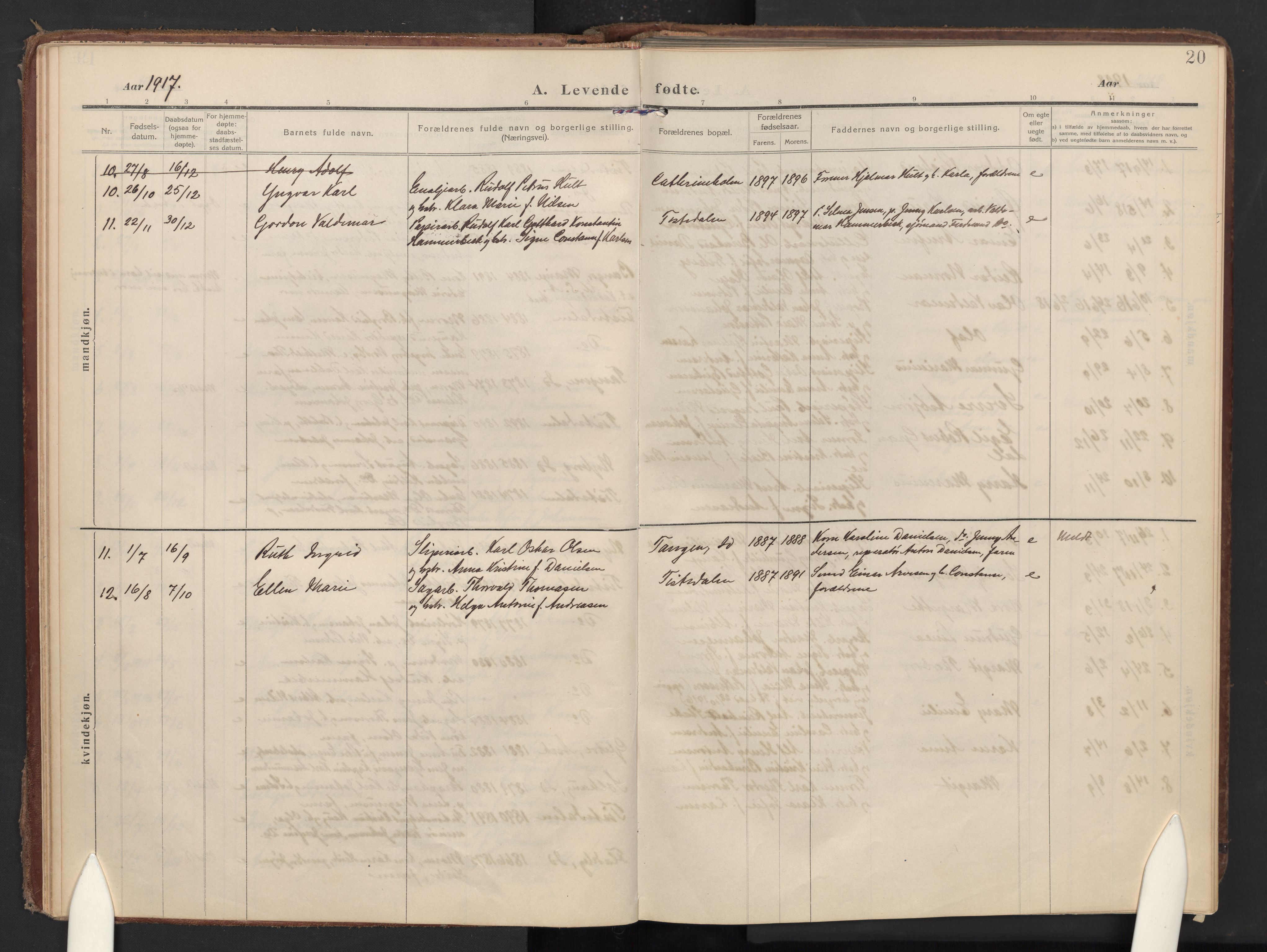 Halden prestekontor Kirkebøker, AV/SAO-A-10909/F/Fc/L0002: Ministerialbok nr. III 2, 1909-1945, s. 20