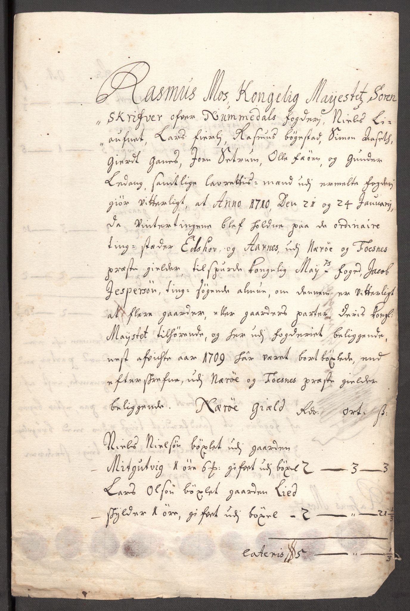 Rentekammeret inntil 1814, Reviderte regnskaper, Fogderegnskap, RA/EA-4092/R64/L4431: Fogderegnskap Namdal, 1709-1710, s. 137