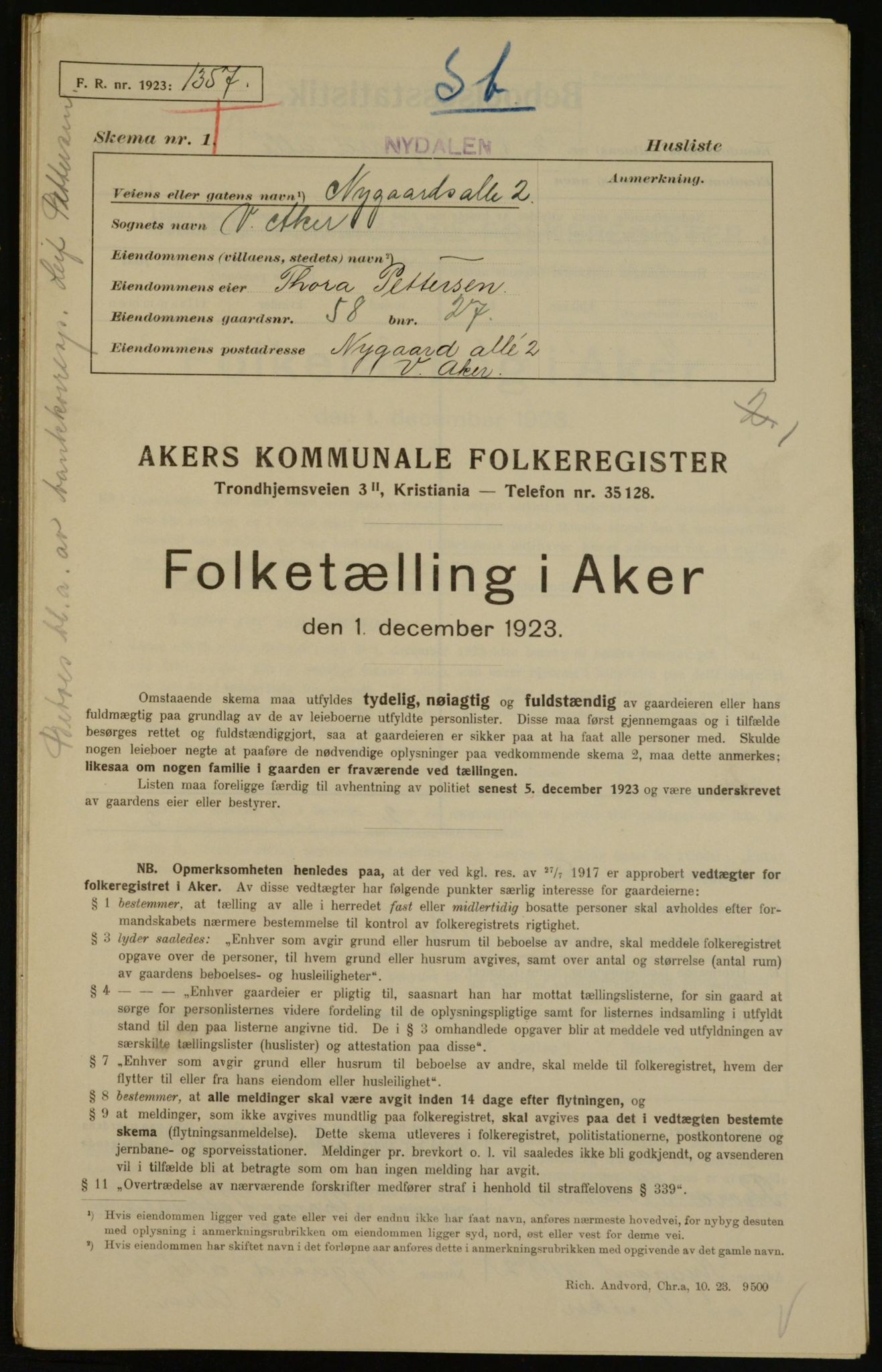 , Kommunal folketelling 1.12.1923 for Aker, 1923, s. 16340