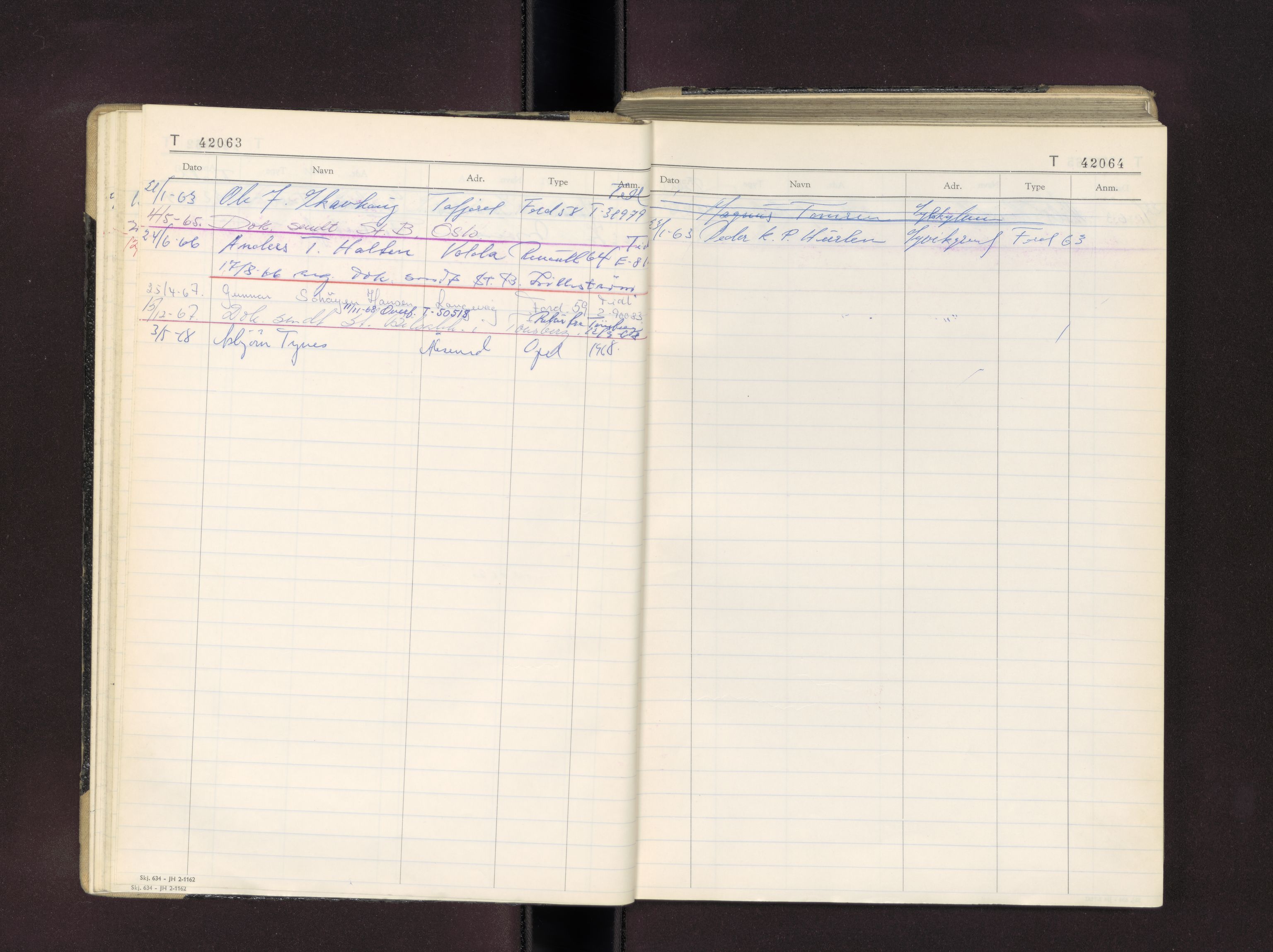 Møre og Romsdal vegkontor - Ålesund trafikkstasjon, AV/SAT-A-4099/F/Fc/L0037: Bilregister; T 42000 - T 42499, 1960-1970