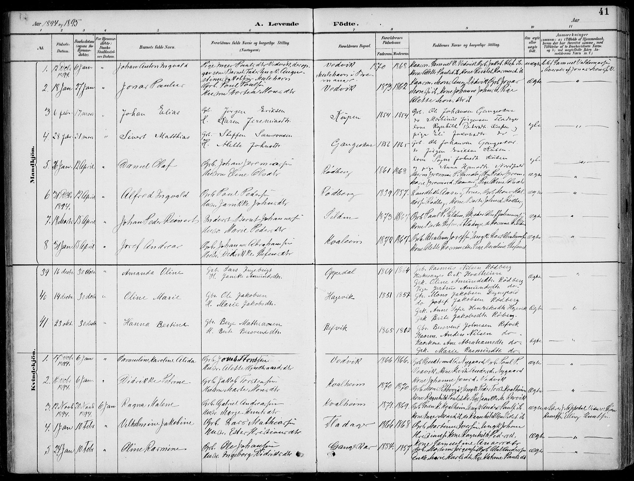 Selje sokneprestembete, AV/SAB-A-99938/H/Ha/Haa/Haac/L0002: Ministerialbok nr. C  2, 1889-1904, s. 41
