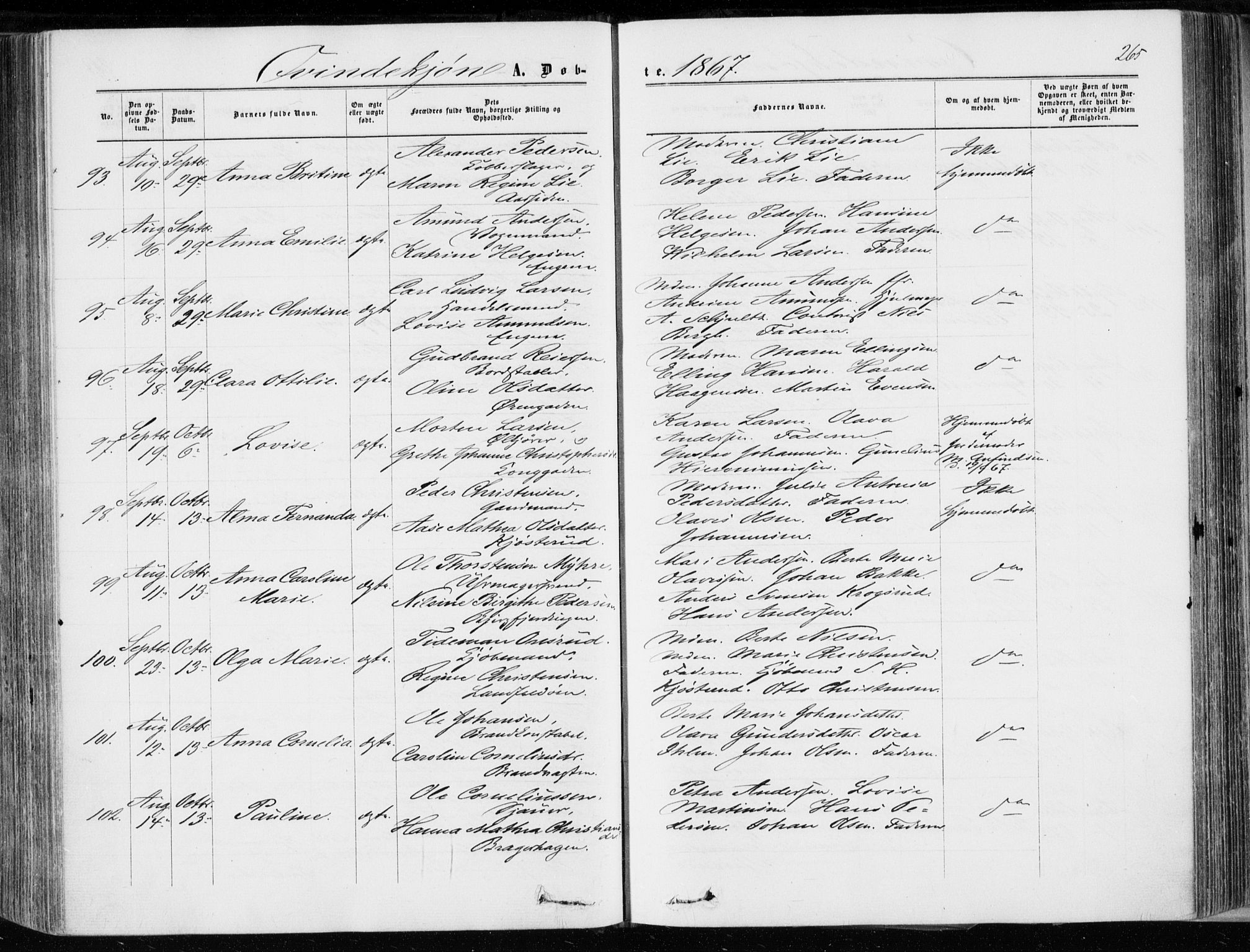 Bragernes kirkebøker, AV/SAKO-A-6/F/Fb/L0003: Ministerialbok nr. II 3, 1860-1868, s. 265