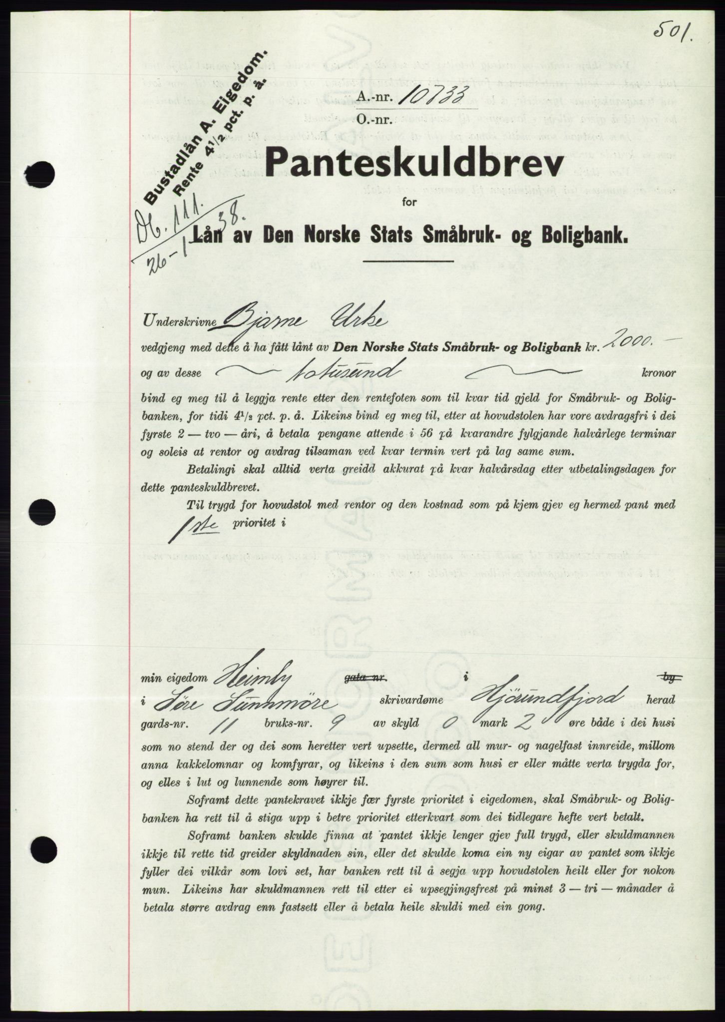 Søre Sunnmøre sorenskriveri, AV/SAT-A-4122/1/2/2C/L0064: Pantebok nr. 58, 1937-1938, Dagboknr: 111/1938