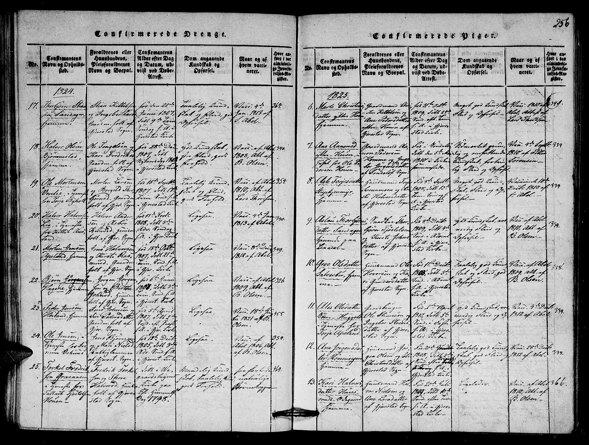 Gjerstad sokneprestkontor, AV/SAK-1111-0014/F/Fa/Faa/L0004: Ministerialbok nr. A 4, 1816-1829, s. 256